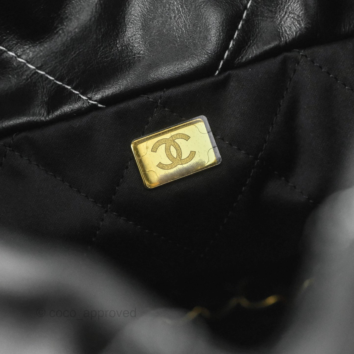 Chanel 22 Small Black Calfskin Contrast Stitch Aged Gold Hardware