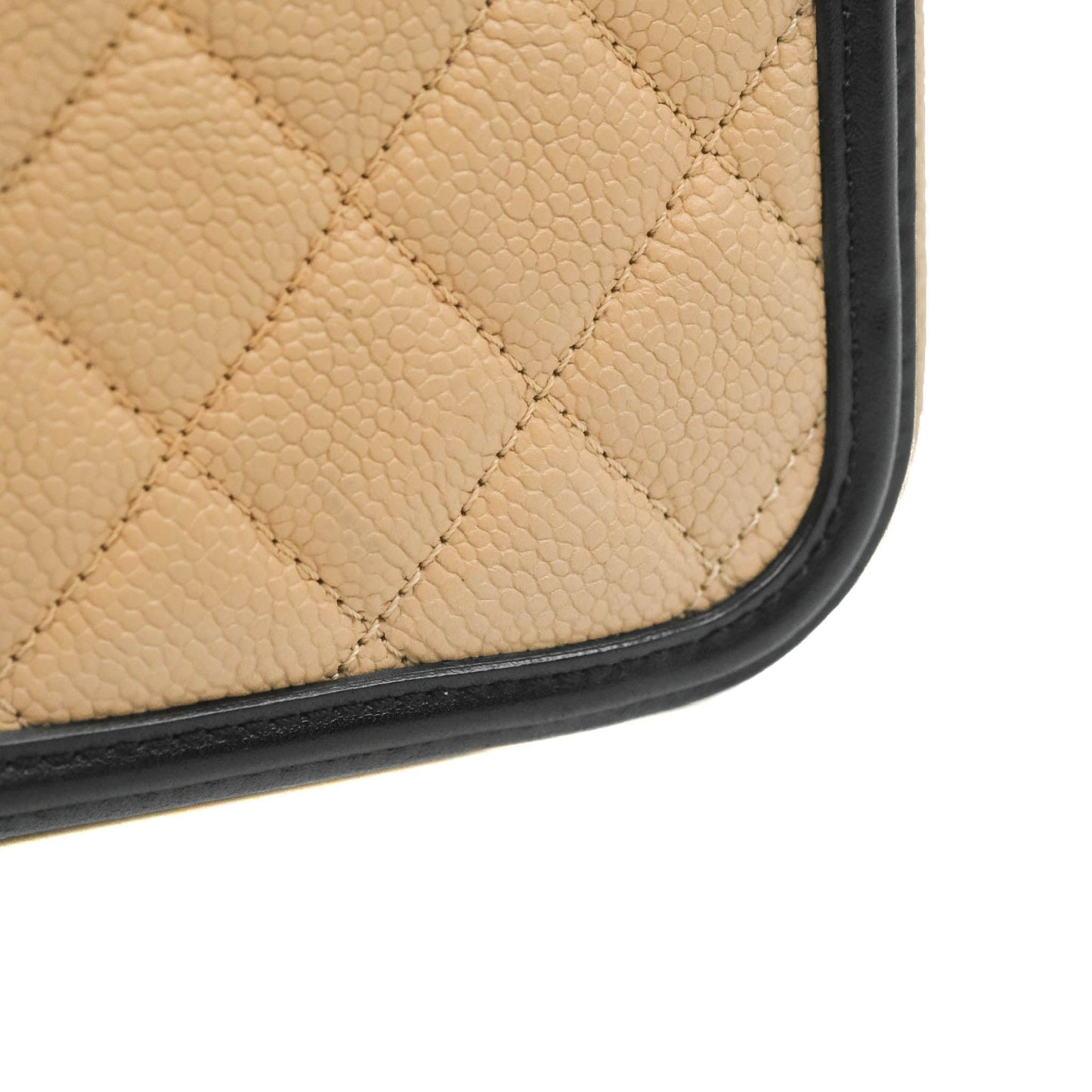 Chanel Quilted Medium CC Filigree Vanity Case Beige Caviar Gold Hardware