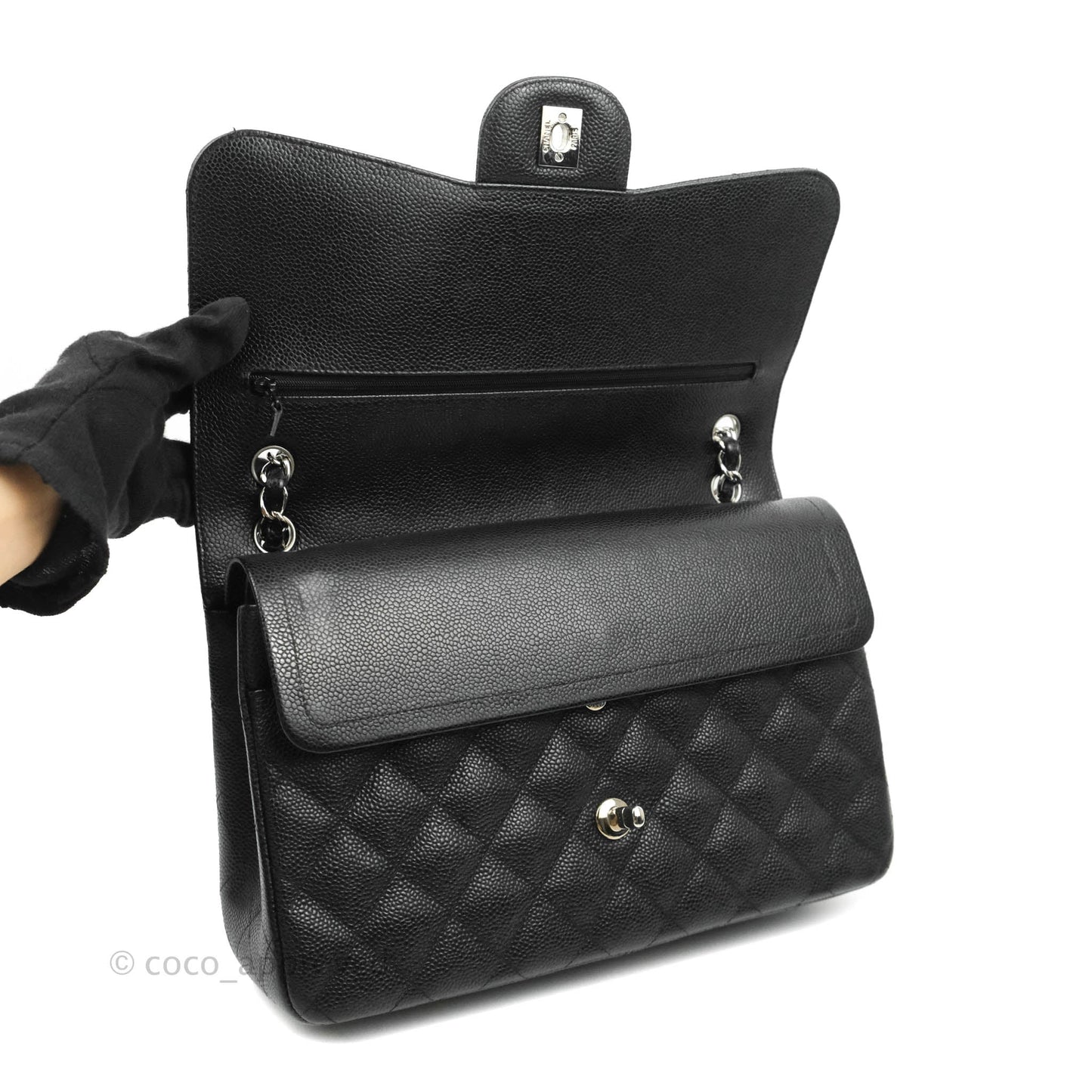Chanel Jumbo Double Flap Black Caviar Silver Hardware⁣⁣