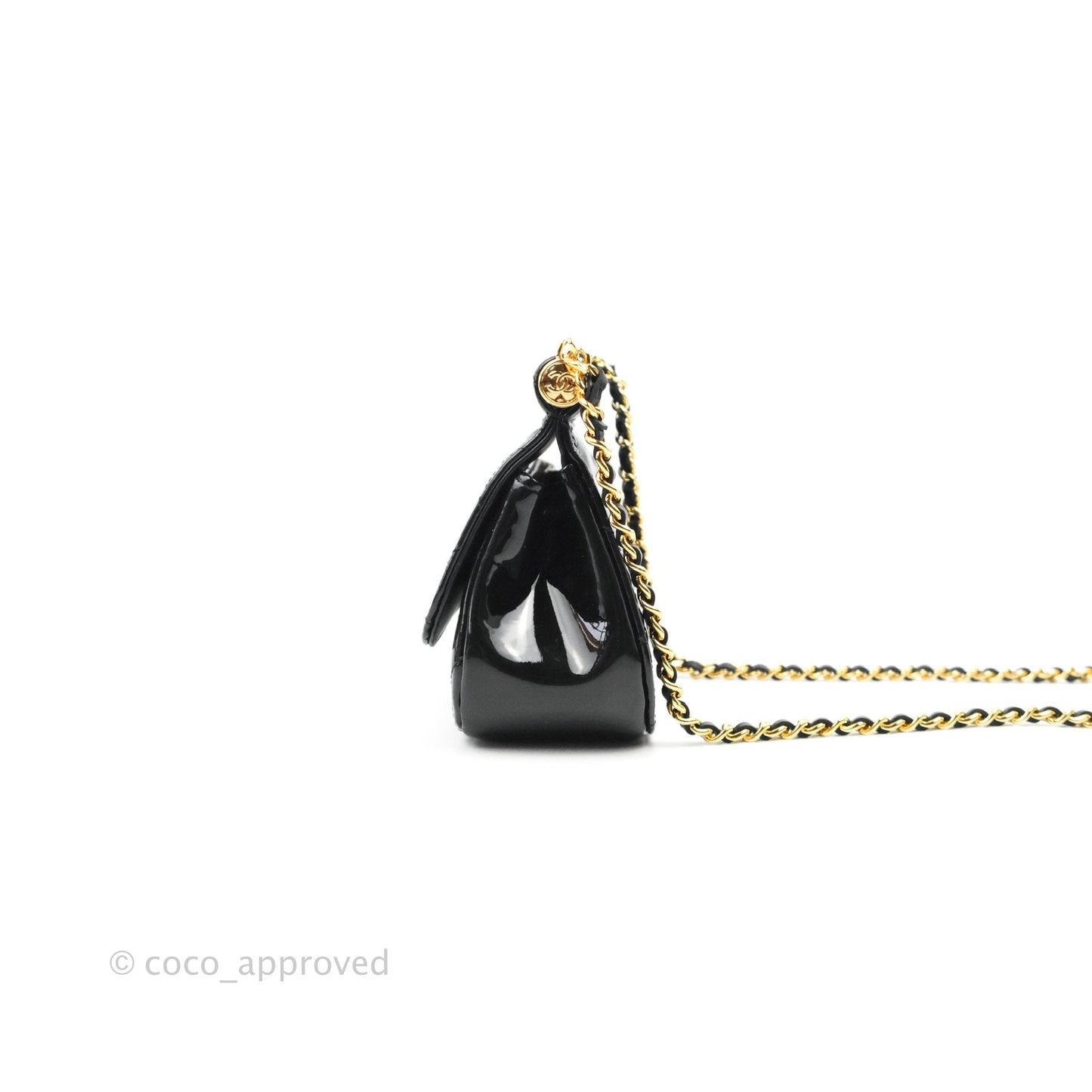 Chanel Quilted Clutch With Chain Patent Metal Black Gold Hardware