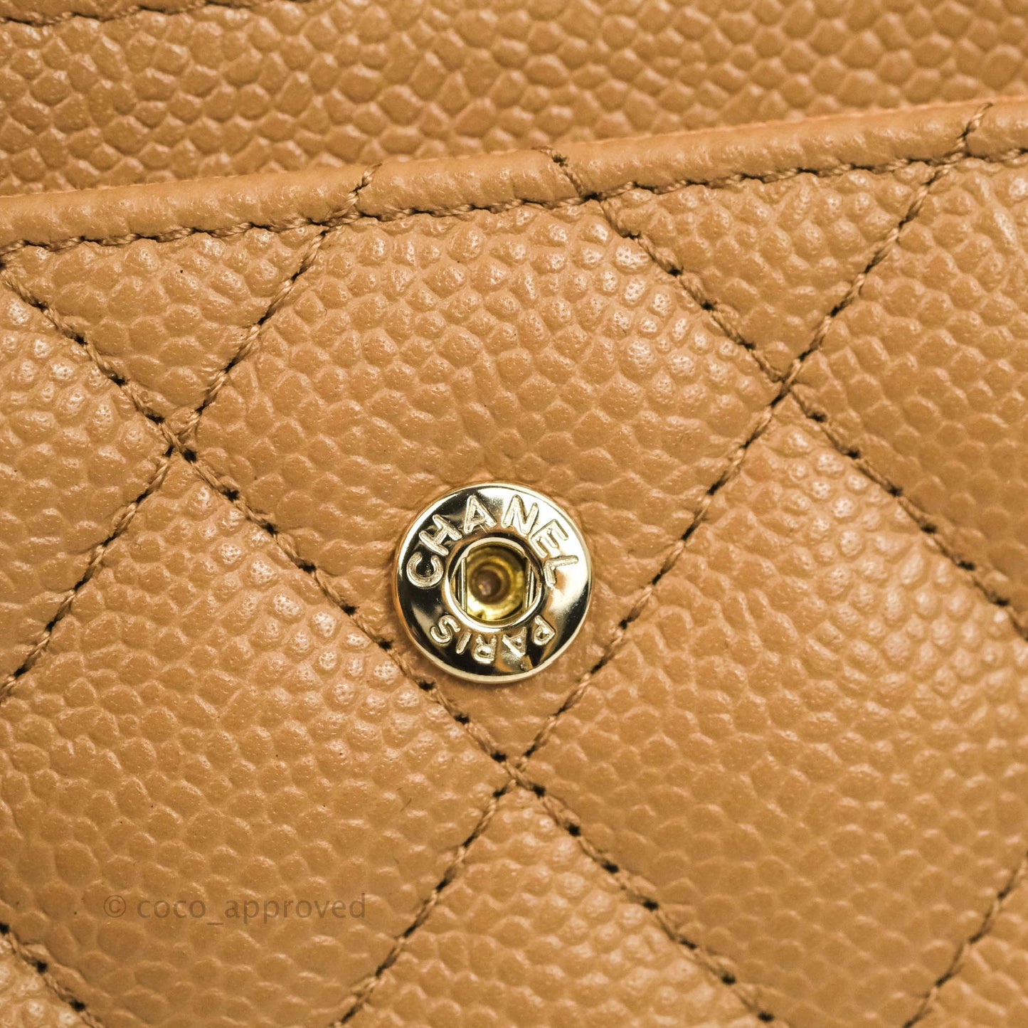 Chanel Quilted Flap Card Holder Dark Beige Caviar Gold Hardware