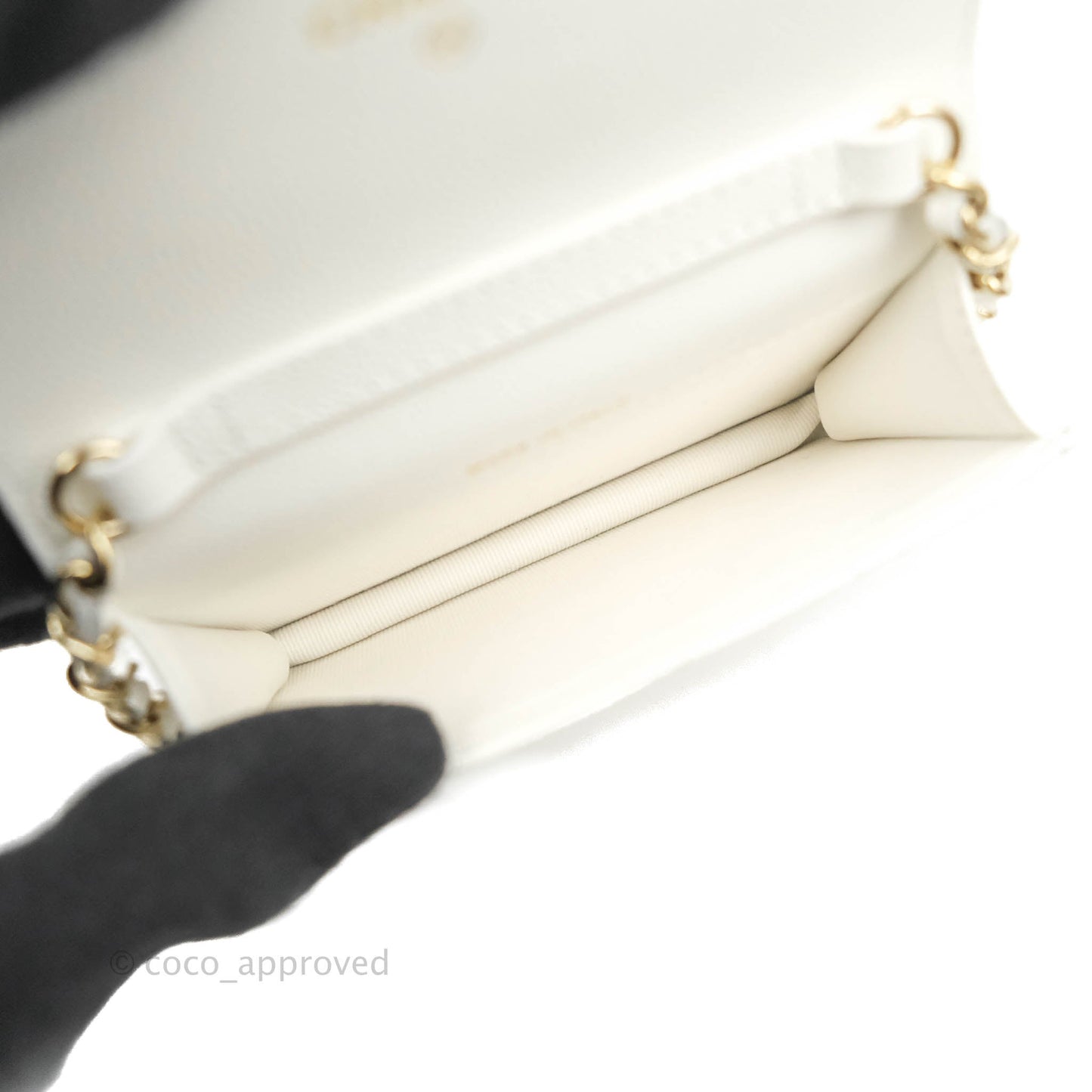 Chanel Mini Wallet With Chain White Caviar Gold Hardware