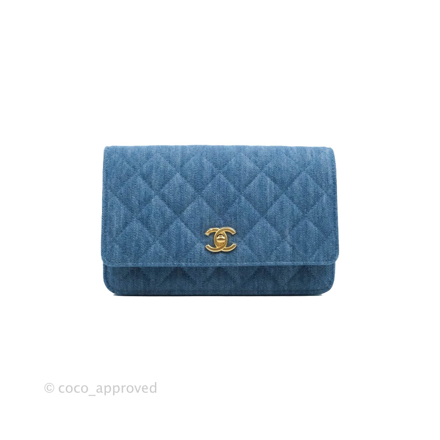 Chanel Quilted Pearl Crush Wallet on Chain WOC Denim Aged Gold Hardware