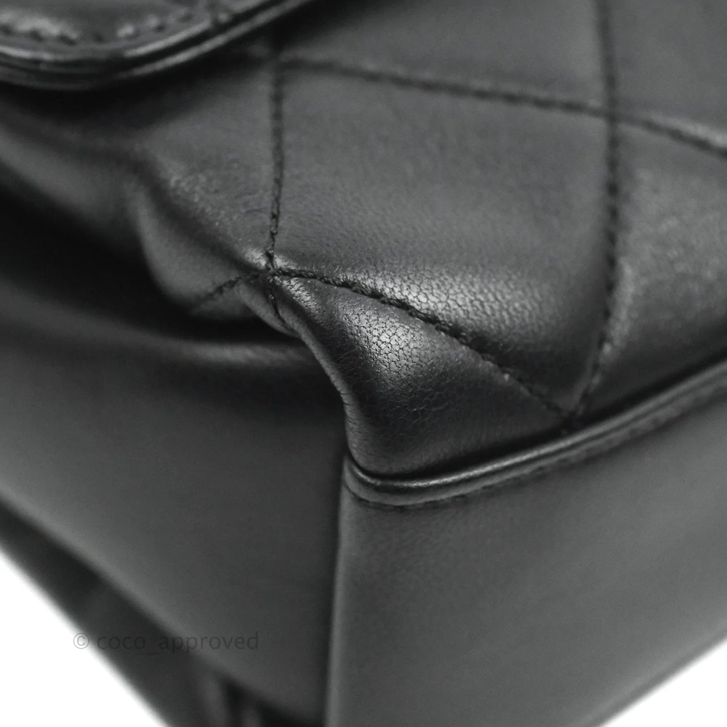 Chanel Quilted Small Flap Bag with CC Crystal Logo Handle Black Lambskin Aged Gold Hardware