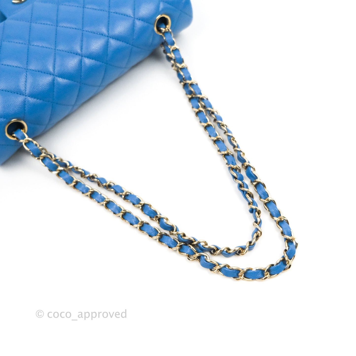 Chanel Classic M/L Medium Flap Quilted Blue Caviar Gold Hardware 21P