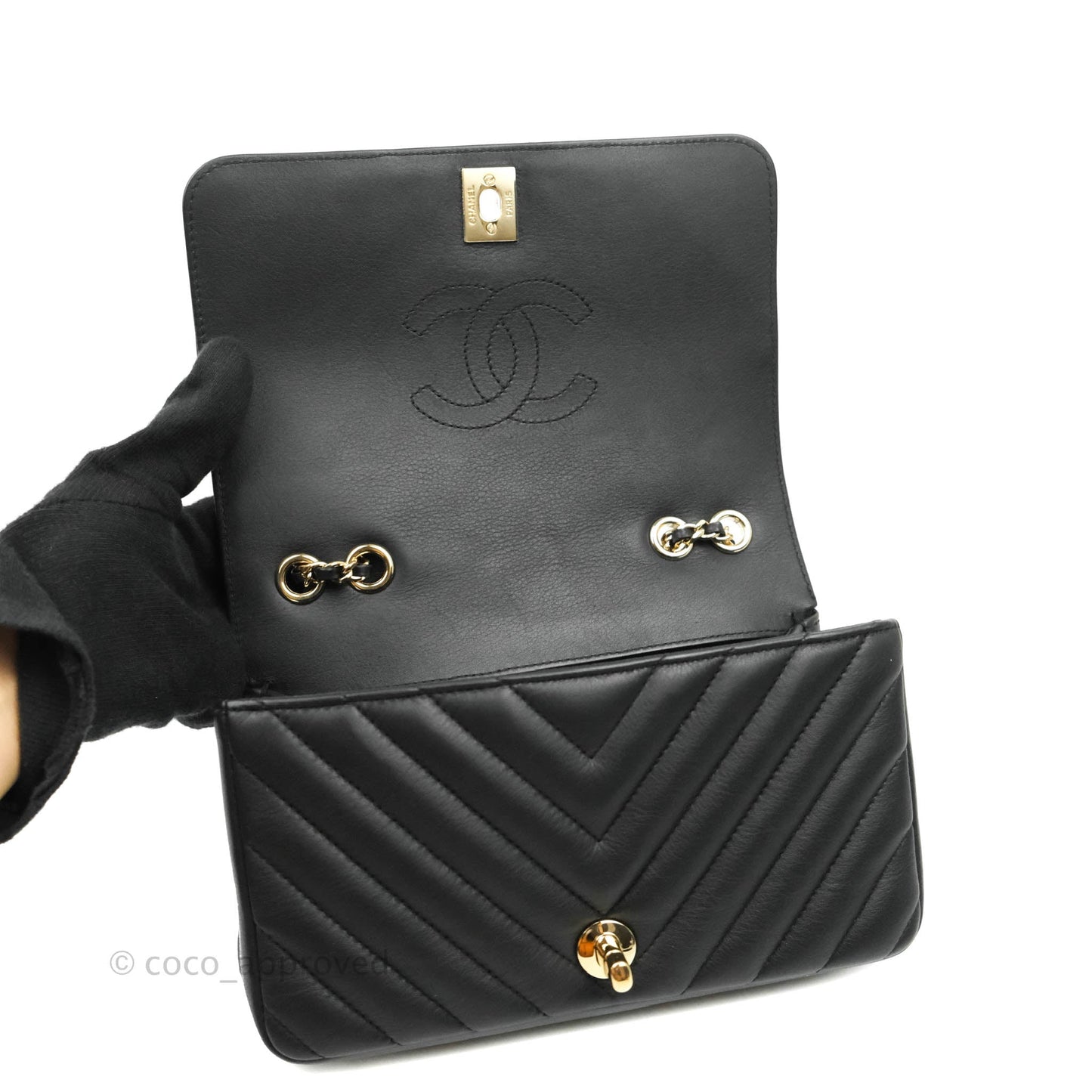 Chanel Small Statement Chevron Flap Bag Black Gold Hardware