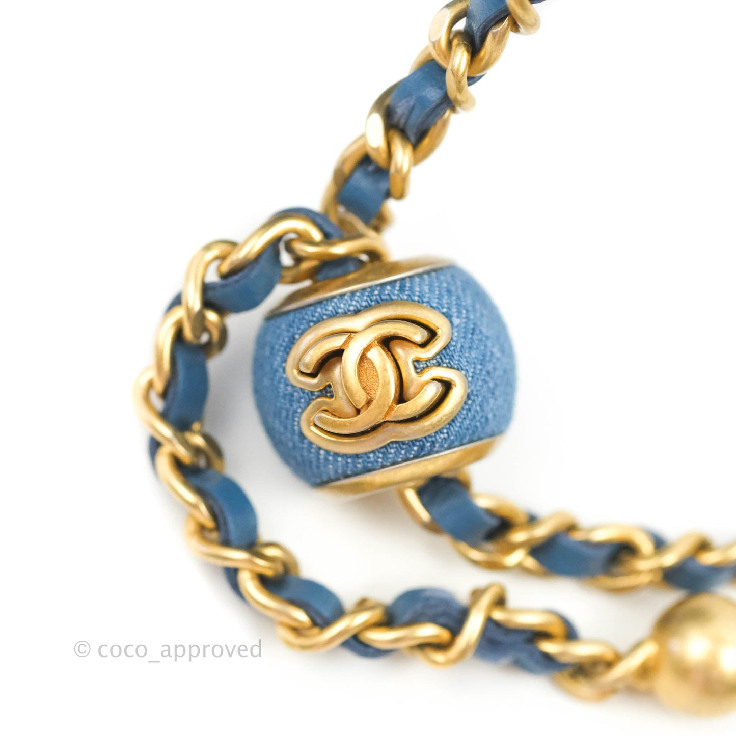 Chanel Quilted Pearl Crush Round Clutch With Chain Denim Aged Gold Hardware