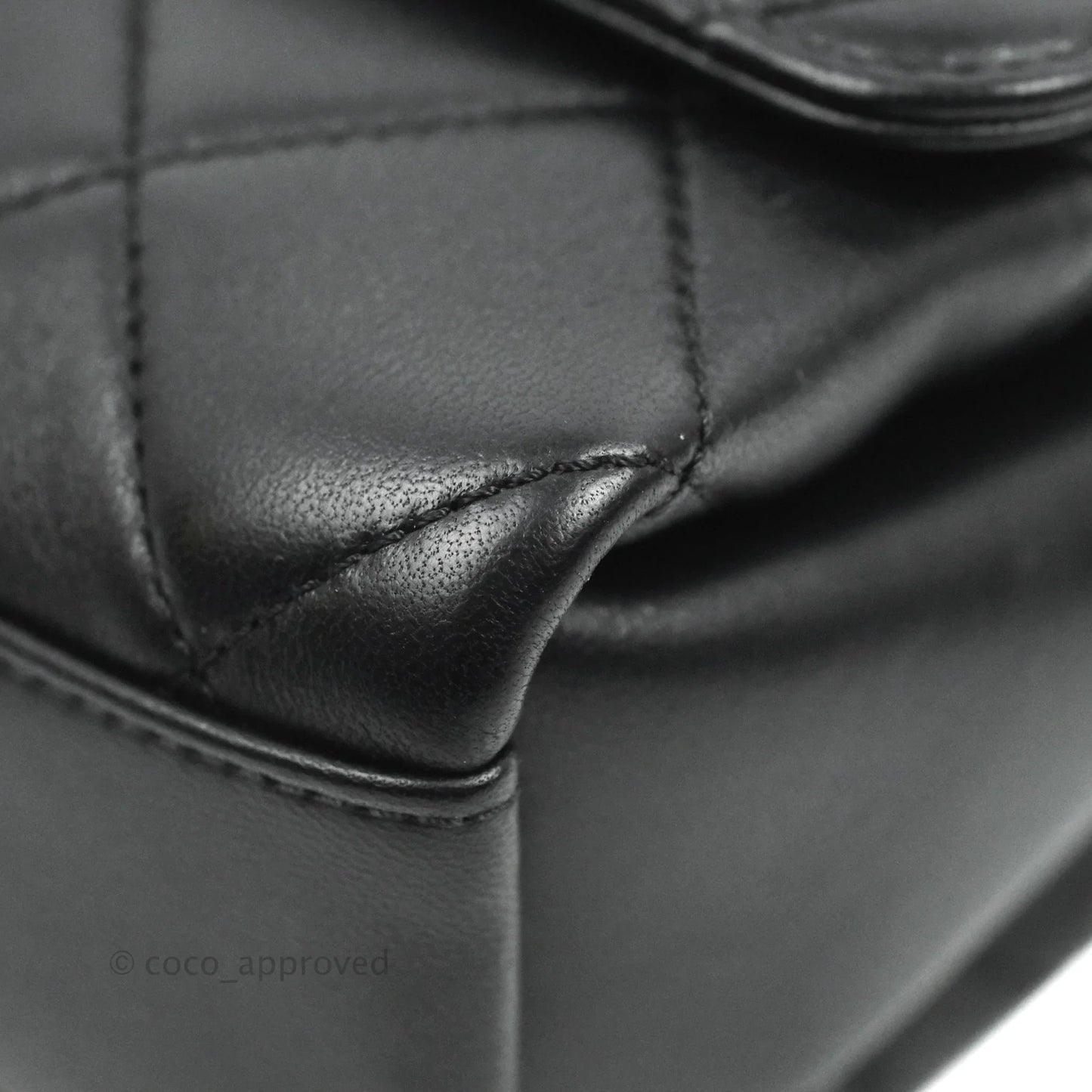 Chanel Quilted Small Flap Bag with CC Crystal Logo Handle Black Lambskin Aged Gold Hardware
