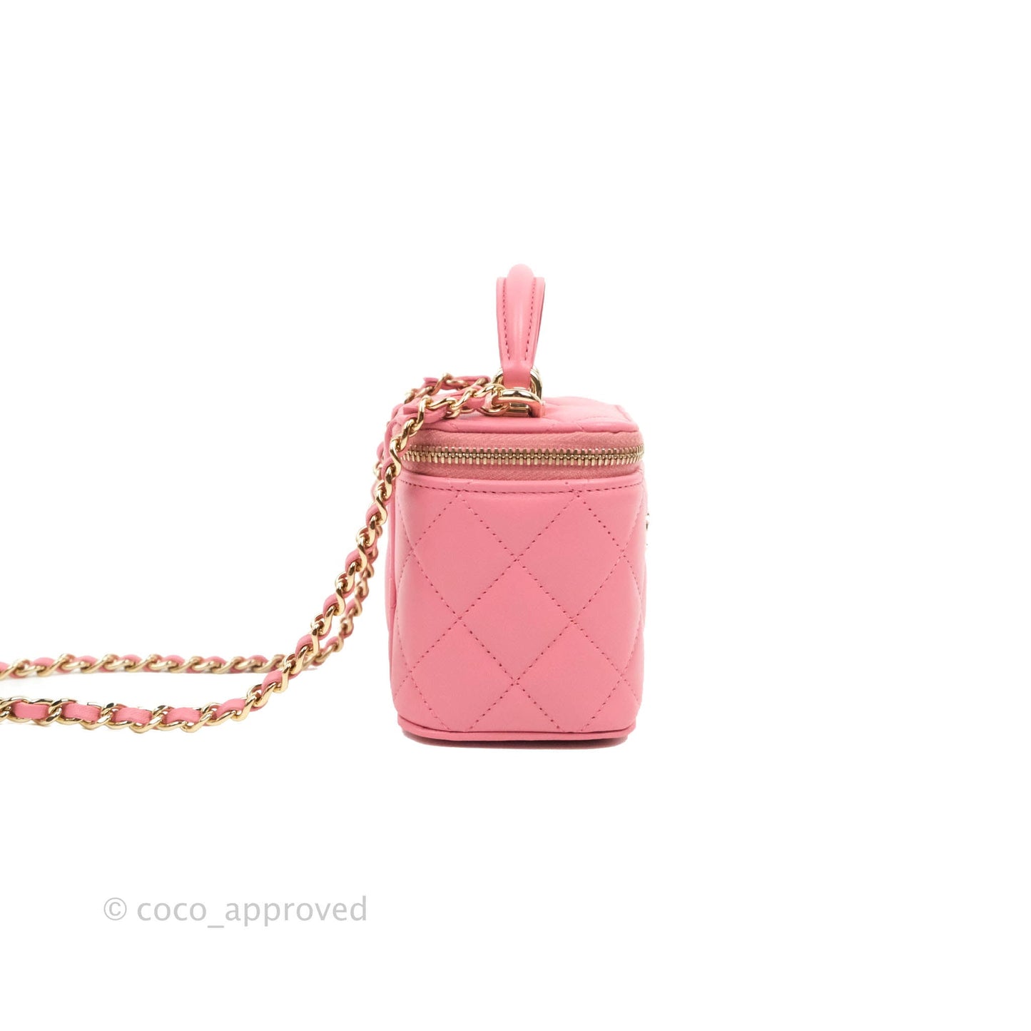 Chanel Mini Top Handle Vanity With Chain Pink Lambskin Gold Hardware