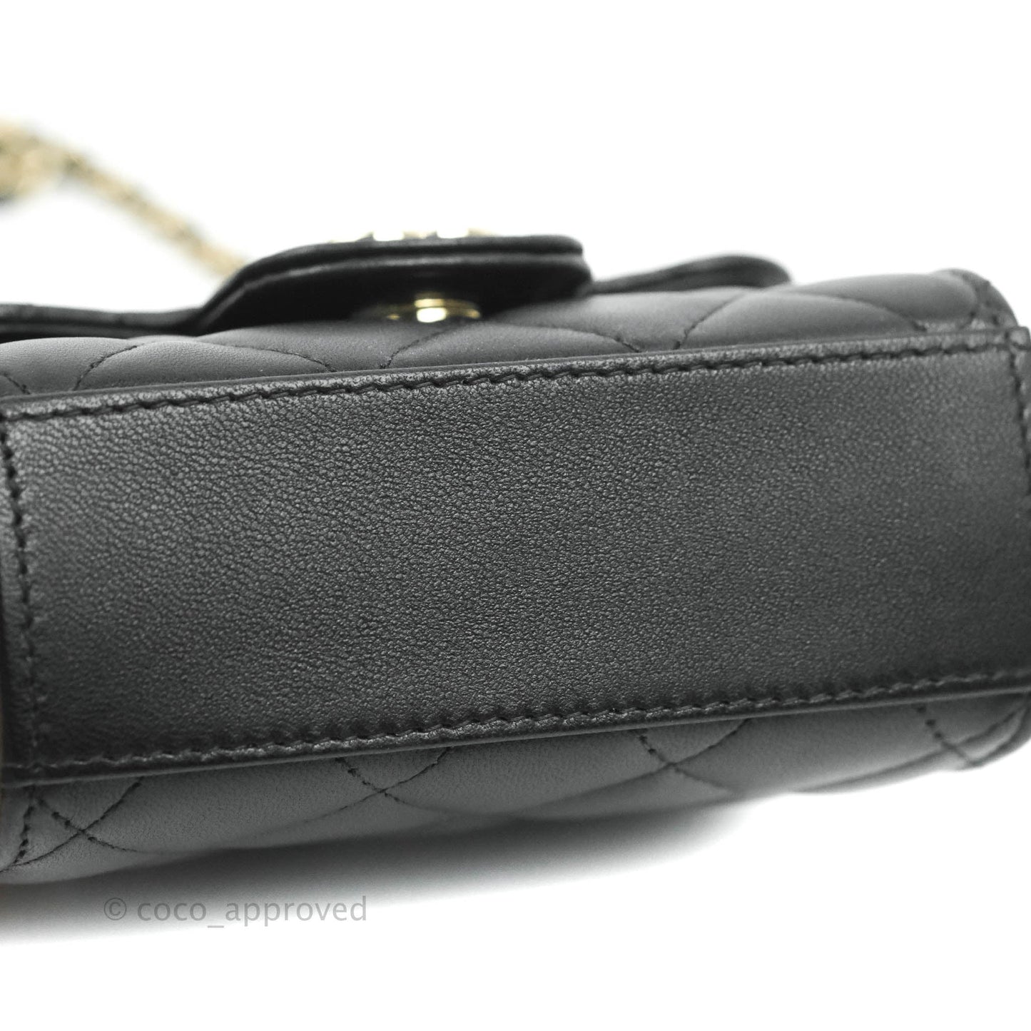 Chanel Mini Handle Clutch With Chain Black Lambskin Gold Hardware 22P