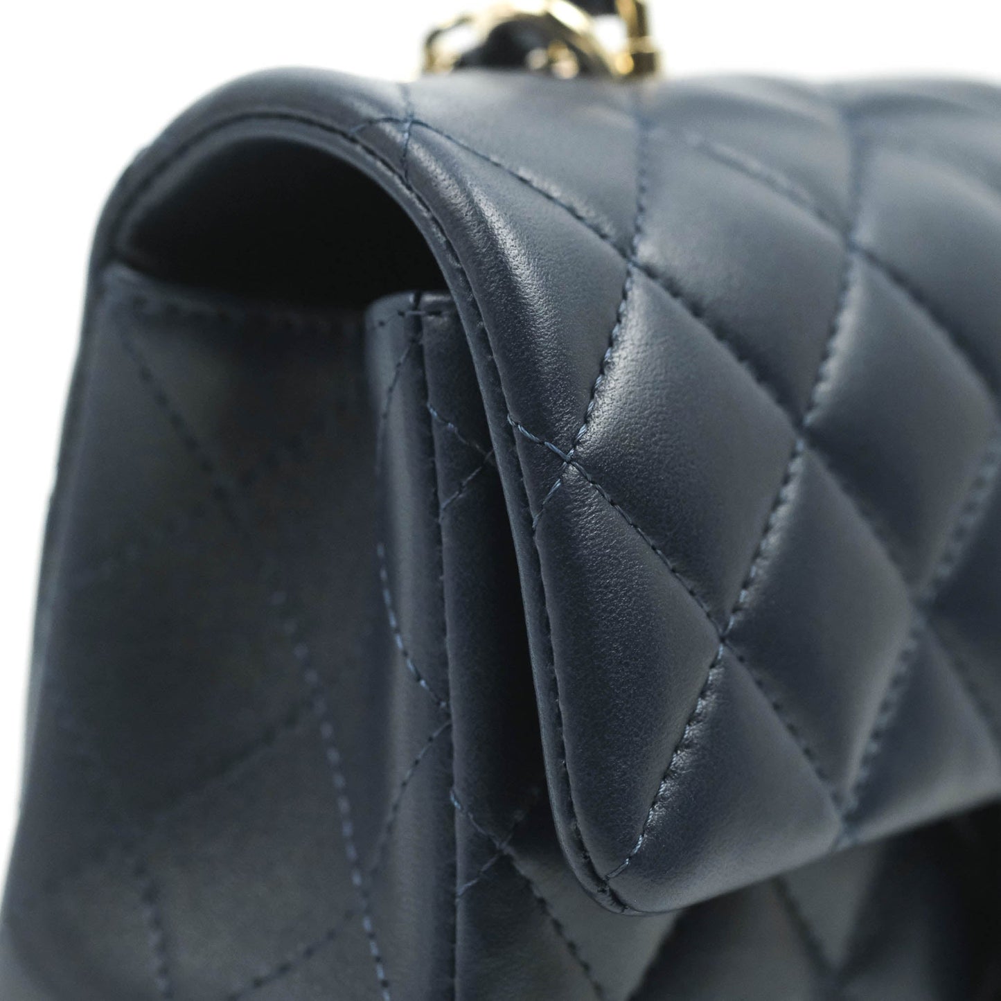Chanel Top Handle Mini Rectangular Flap Bag Navy Lambskin Gold Hardware