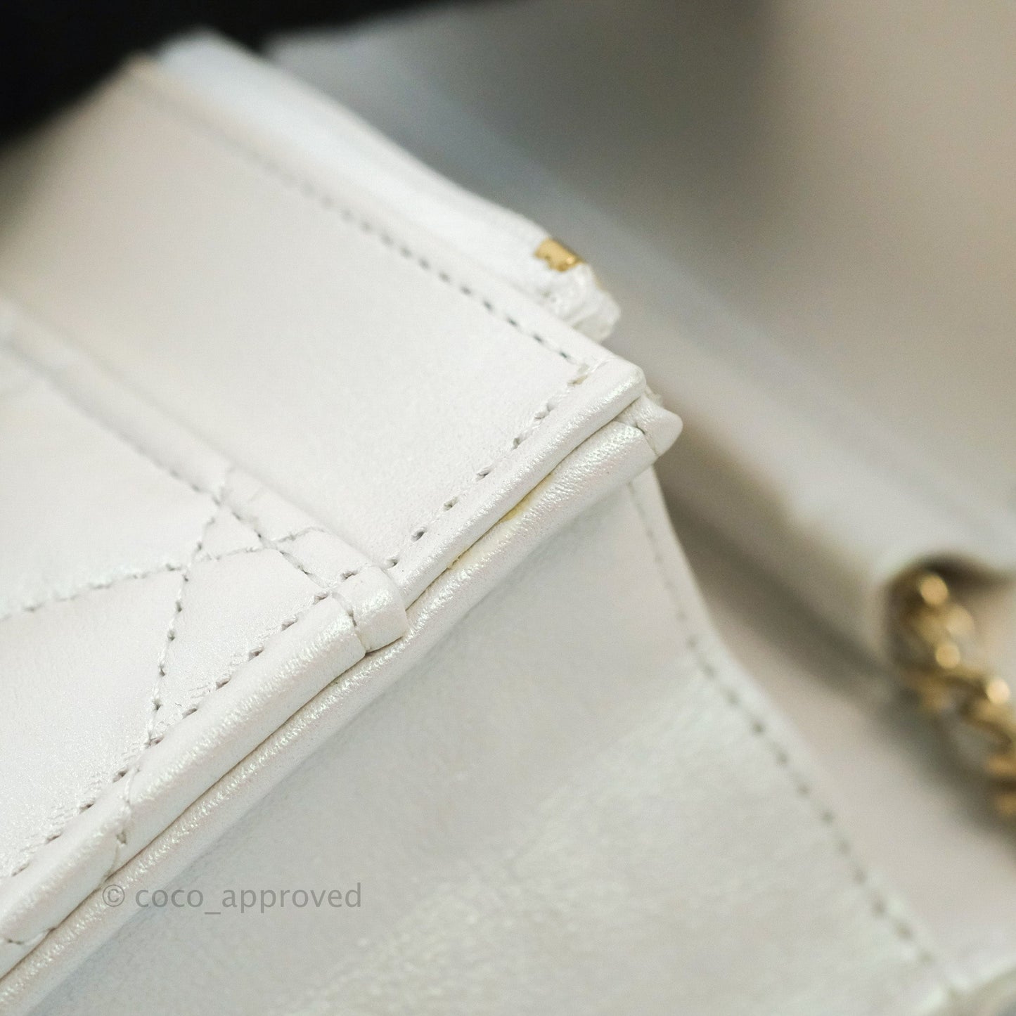Chanel Quilted Classic Wallet on Chain WOC Iridescent White Lambskin Gold Hardware