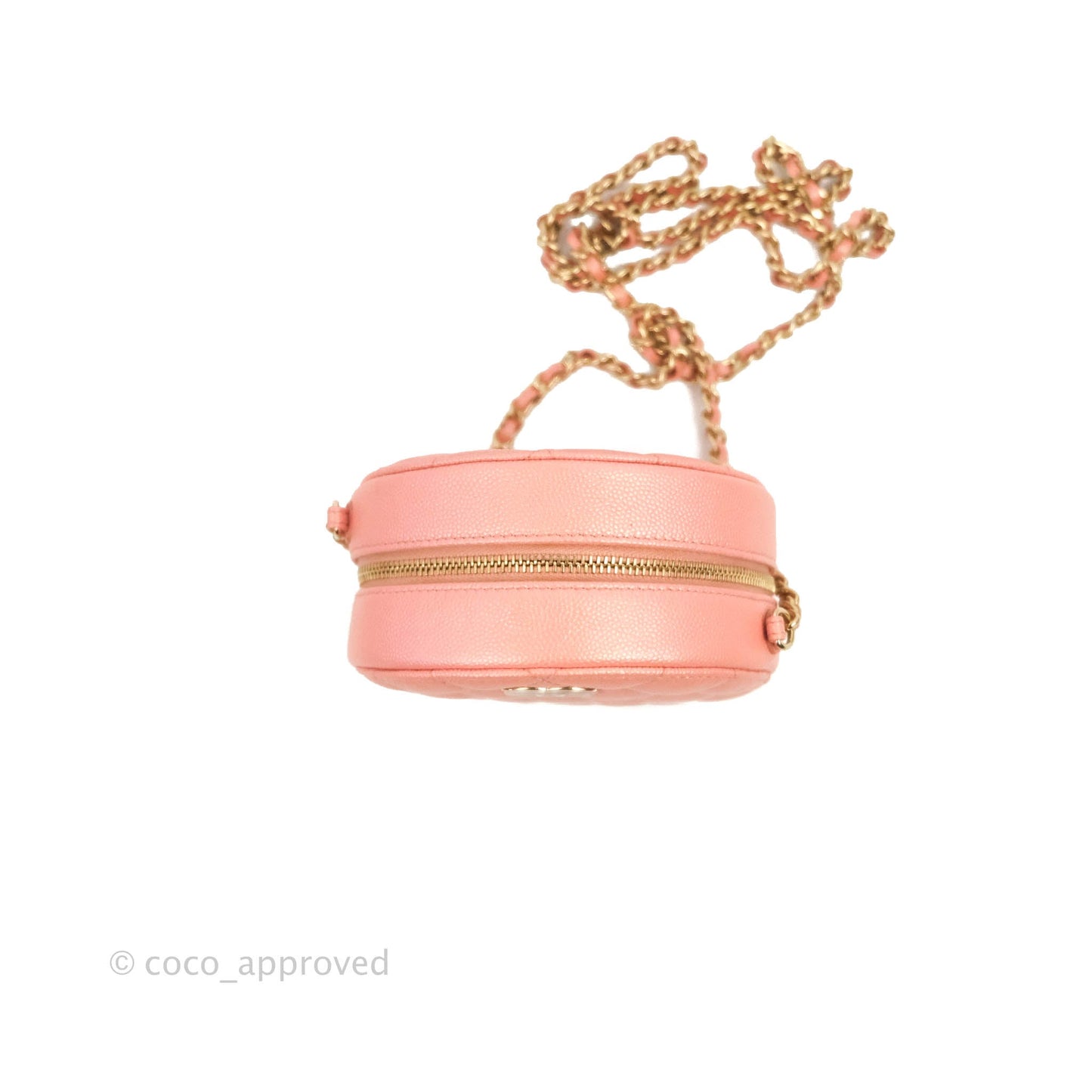 Chanel Classic Quilted Round Clutch With Chain Iridescent Pink Caviar Gold Hardware 19S