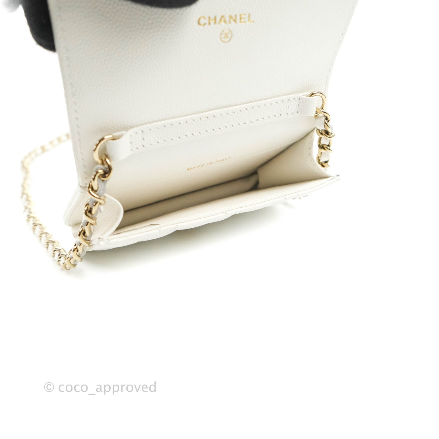 Chanel Mini Wallet With Chain White Caviar Gold Hardware