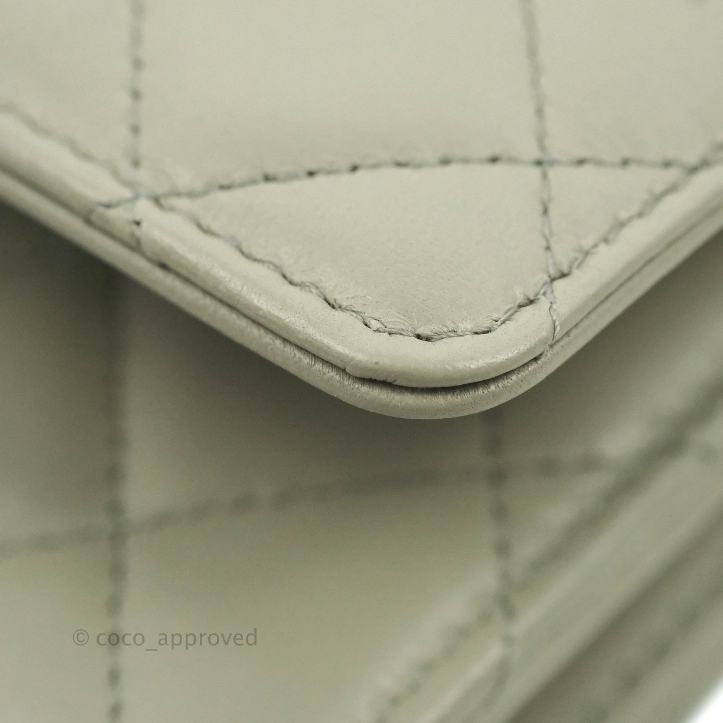 Chanel Quilted Pearl Crush Wallet on Chain WOC Light Grey Lambskin Aged Gold Hardware 22C