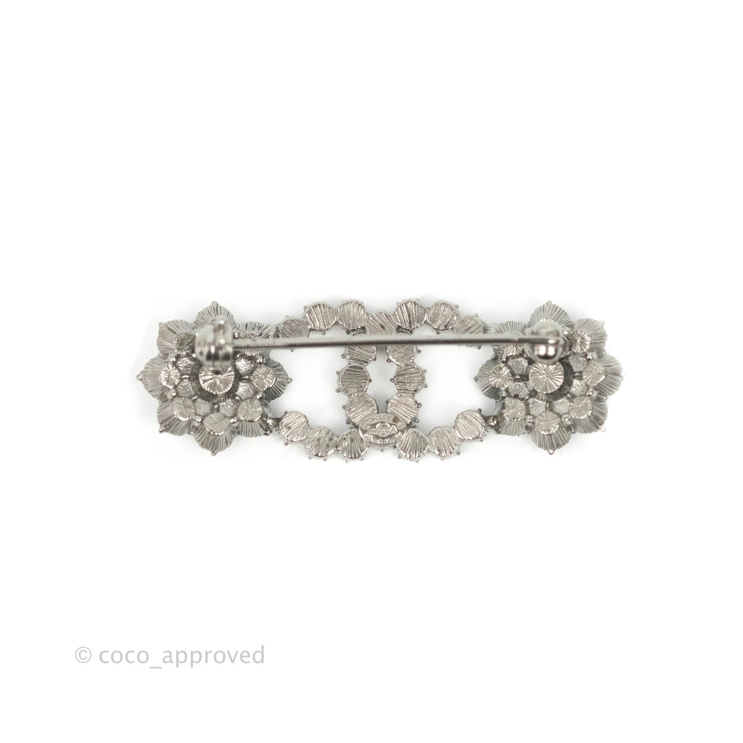 Chanel CC Crystal Camellia Flower Lotus Snowflake Brooch Silver Tone 15A