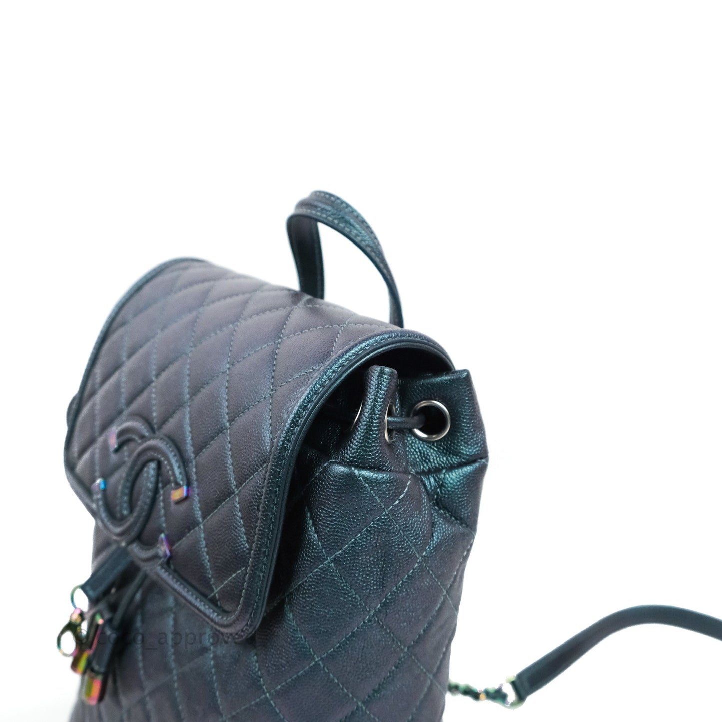 Chanel Quilted CC Filigree Backpack Caviar Iridescent Dark Turquoise Rainbow Hardware
