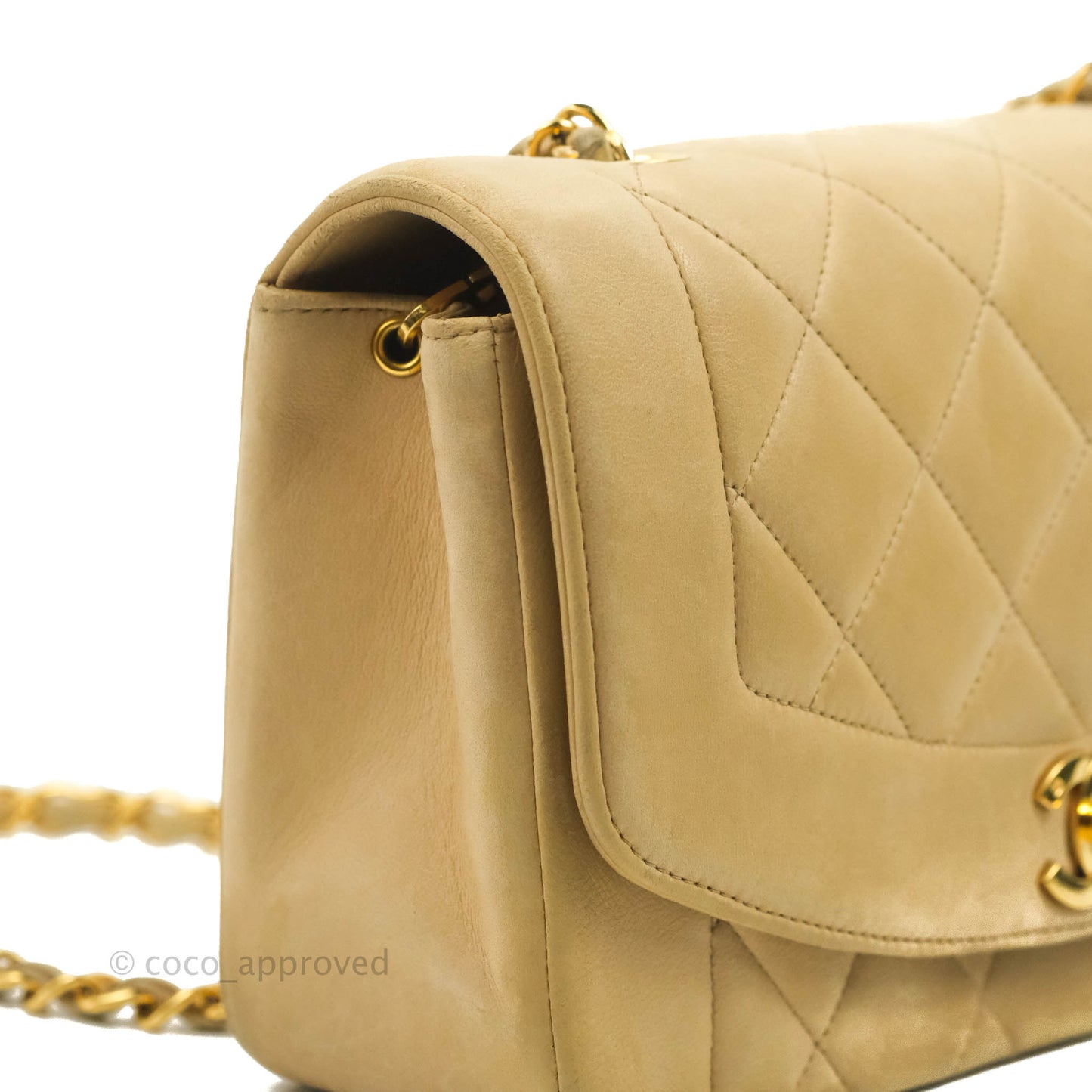 Chanel Vintage Small Quilted Classic Diana Flap Bag Beige Lambskin 24K Gold Hardware