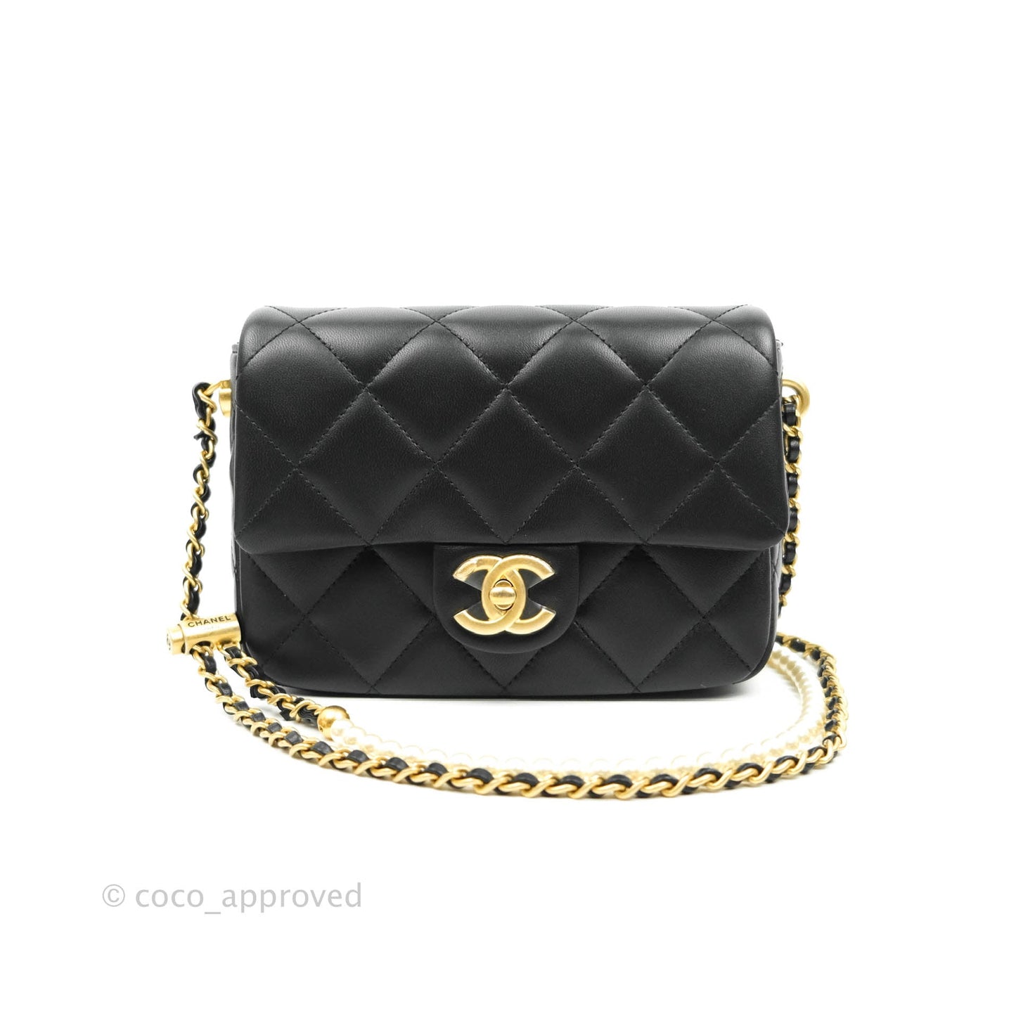Chanel Quilted My Perfect Mini With Pearl Black Lambskin Gold Hardware