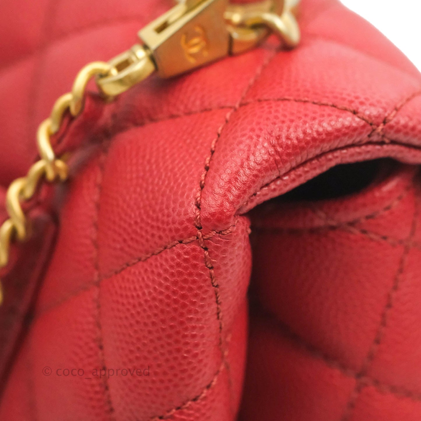 Chanel Small Quilted Coco Handle Red Caviar Gold Hardware