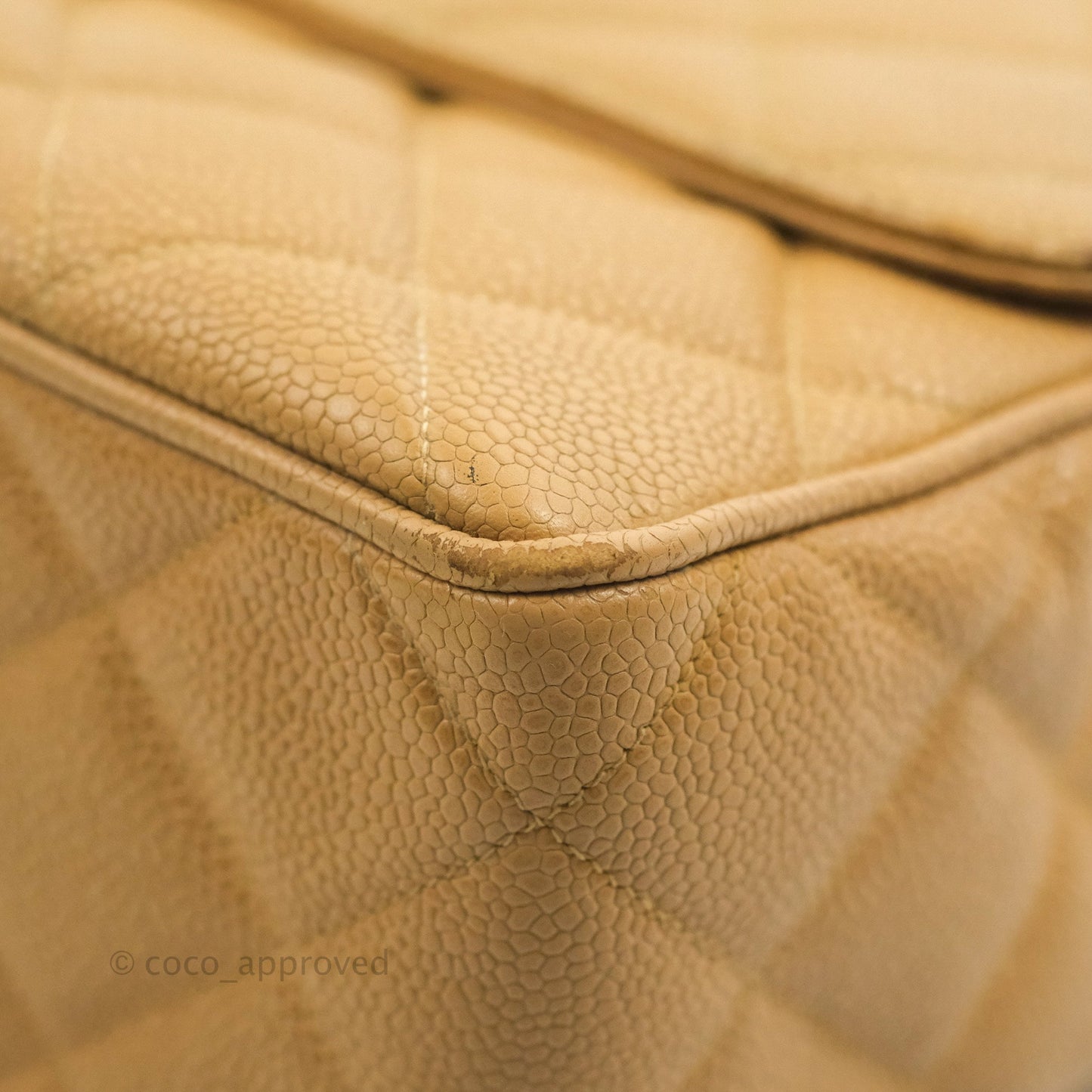 Chanel Vintage CC Large Square Flap Bag Beige Caviar 24K Gold Hardware