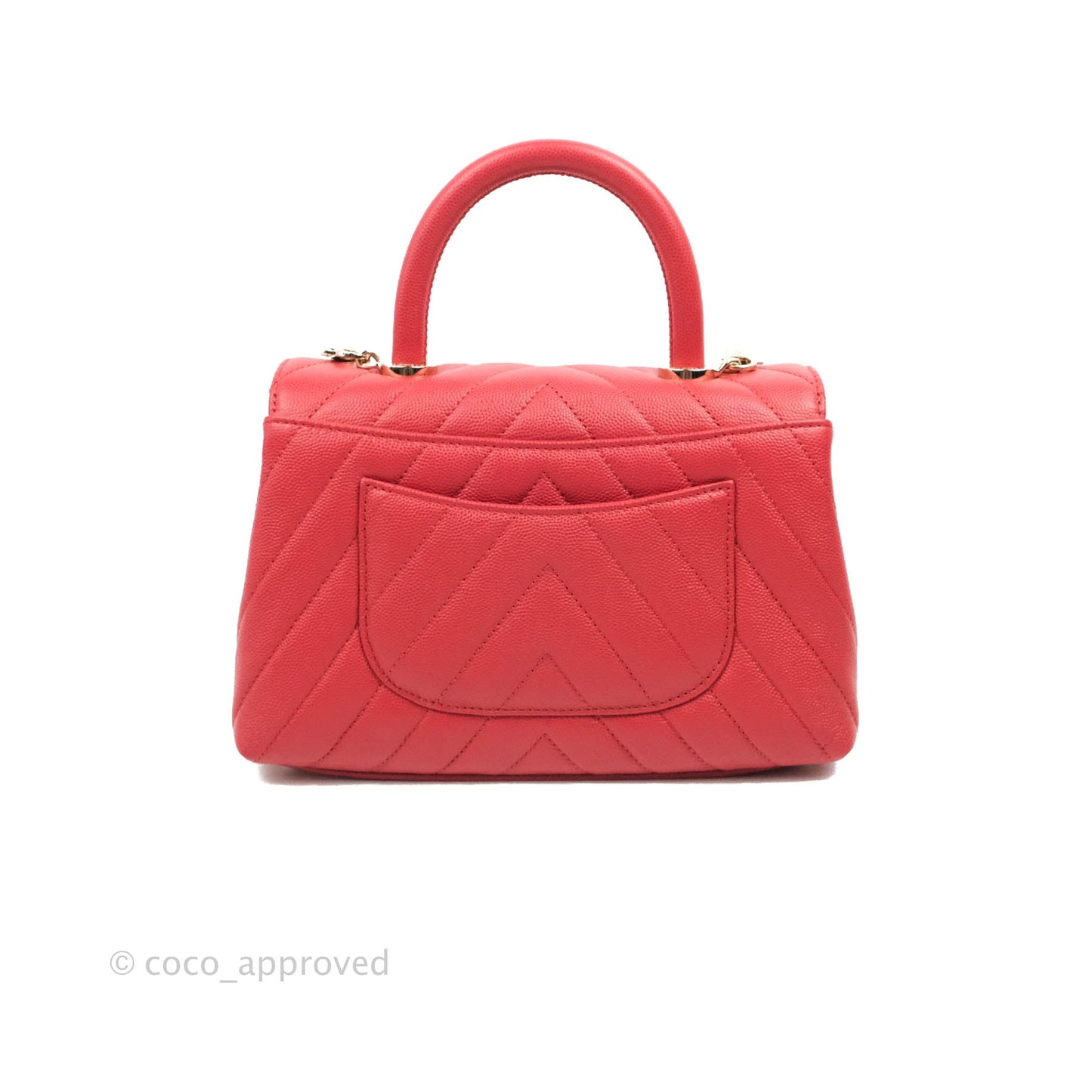 Chanel Small Coco Handle Chevron Red Caviar Gold Hardware 20P