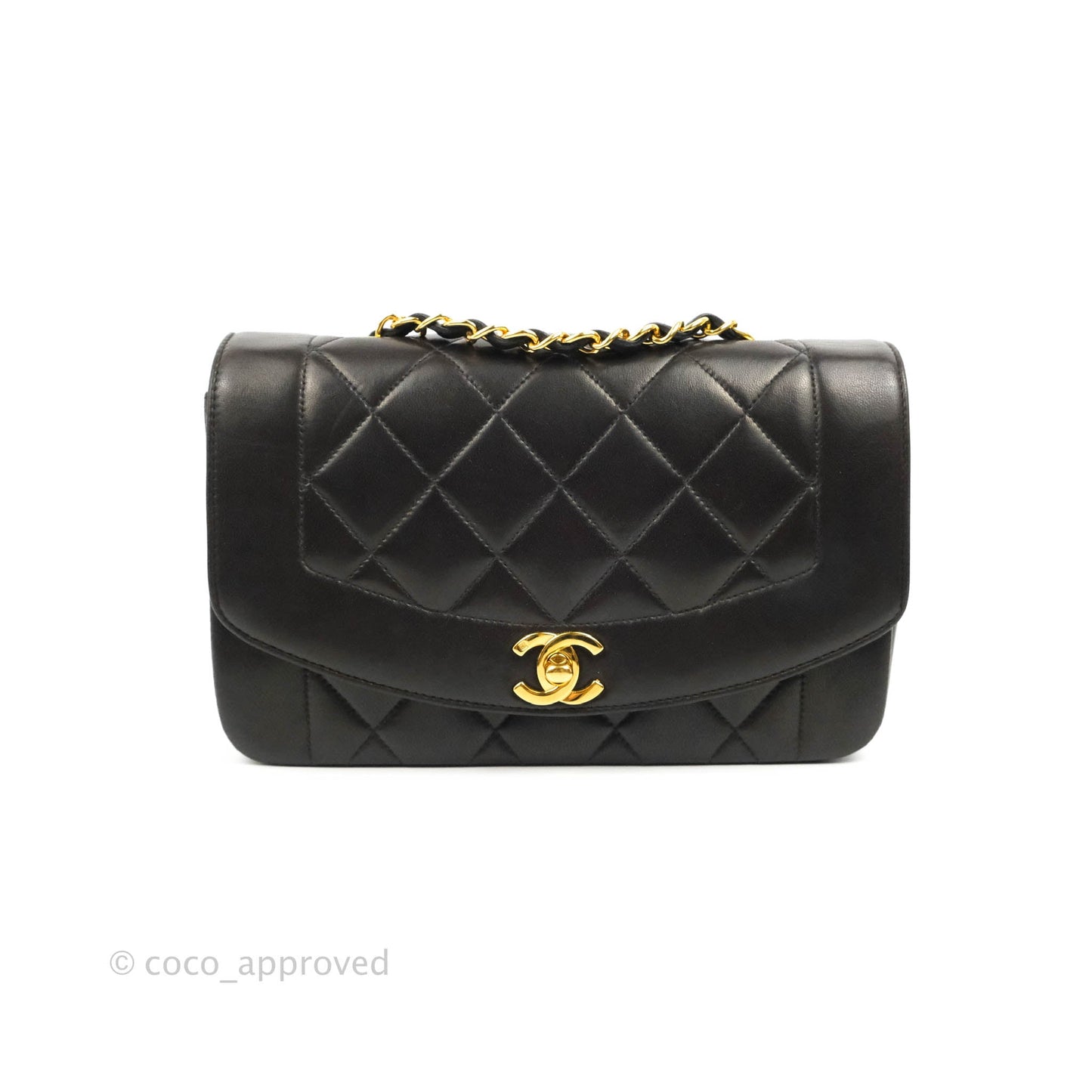 Chanel Vintage Small Quilted Classic Diana Flap Bag Black Lambskin 24K Gold Hardware