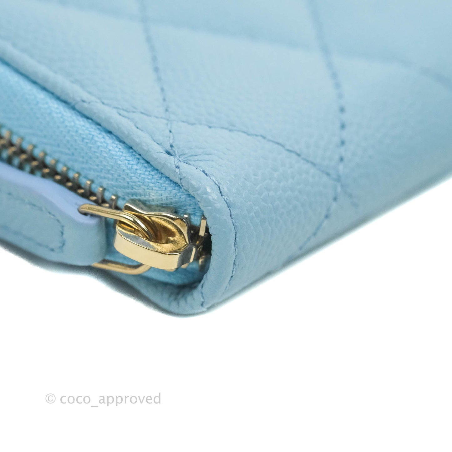 Chanel Classic Zipped Coin Purse Light Blue Caviar Gold Hardware