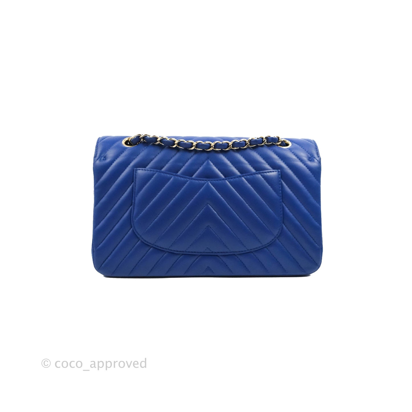 Chanel Classic M/L Medium Chevron Double Flap Blue Lambskin Gold Hardware