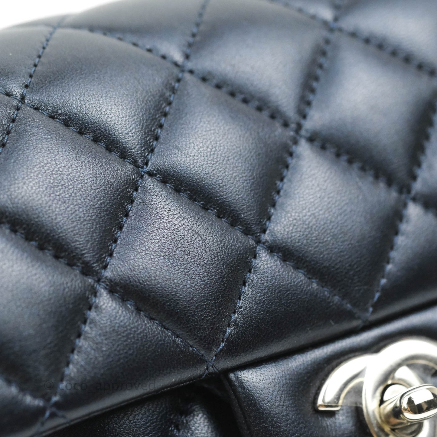 Chanel Quilted Mini Rectangular Lambskin Dark Navy Silver Hardware