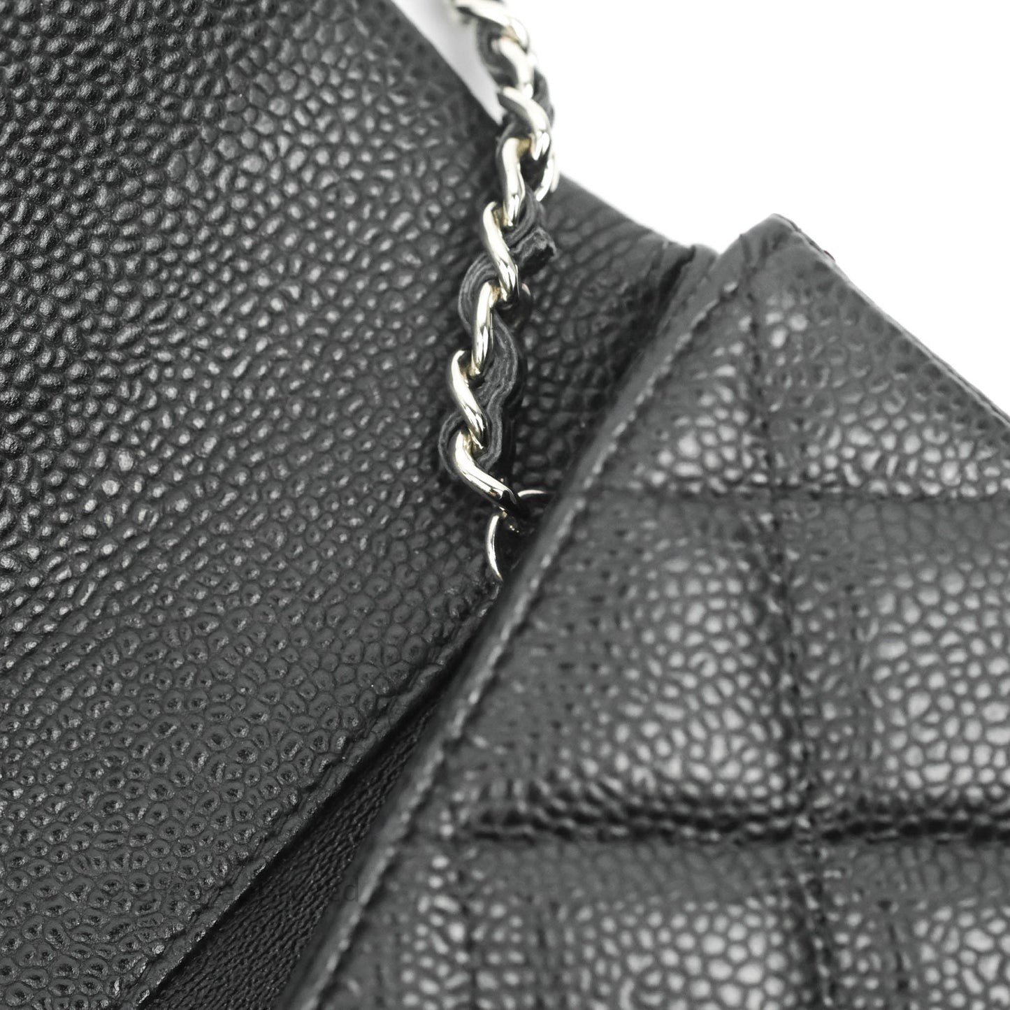 Chanel Quilted Clutch with Chain Black Caviar Silver Hardware