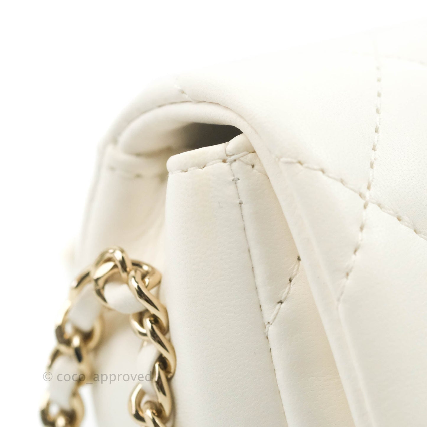 Chanel Small Logo Pearl Chain Flap Bag White Lambskin Gold Hardware