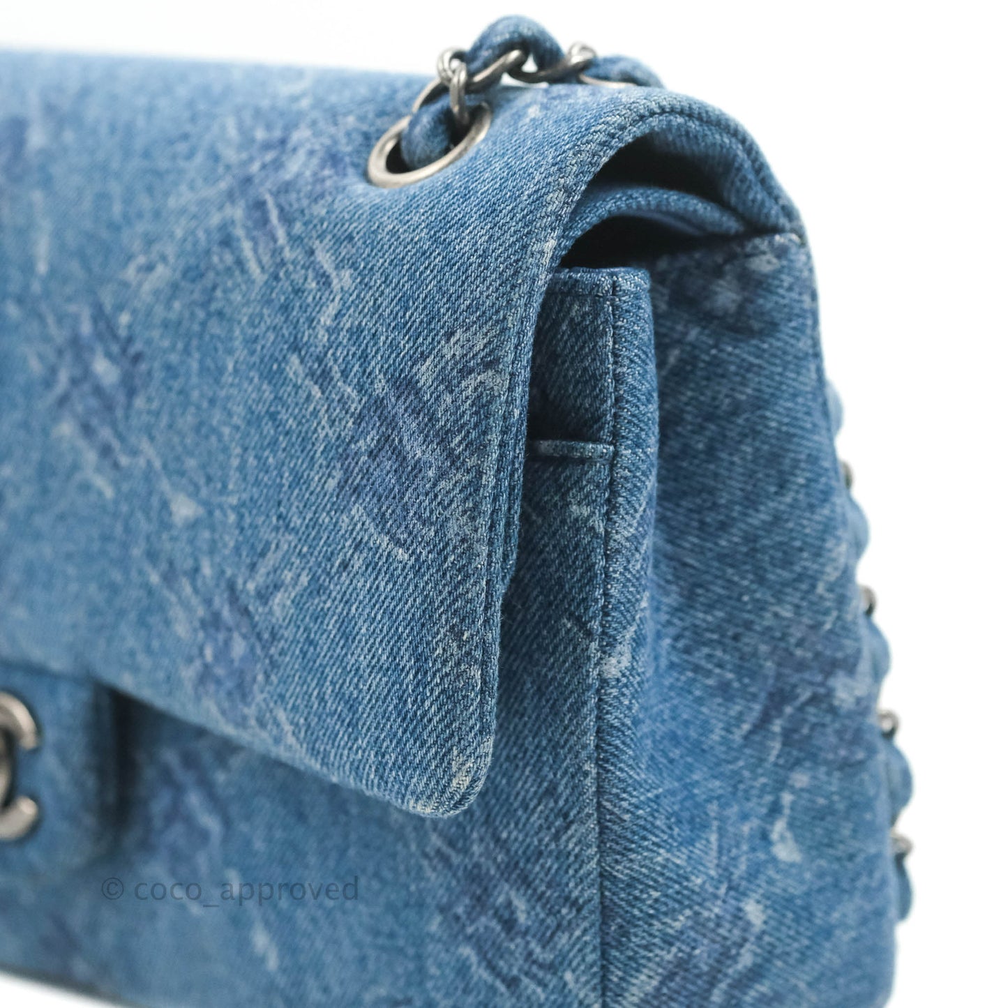 Chanel Classic M/L Medium Double Flap Blue Denim Ruthenium Hardware