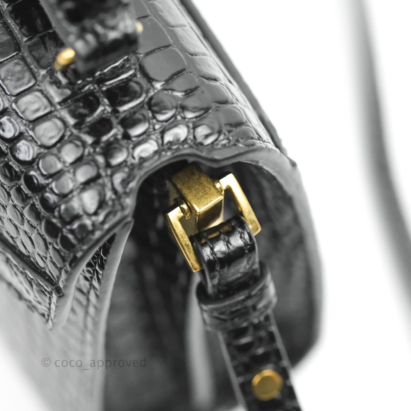 Saint Lauren Cassandra Mini Top Handle Bag Black Crocodile-embossed Shiny Calfskin