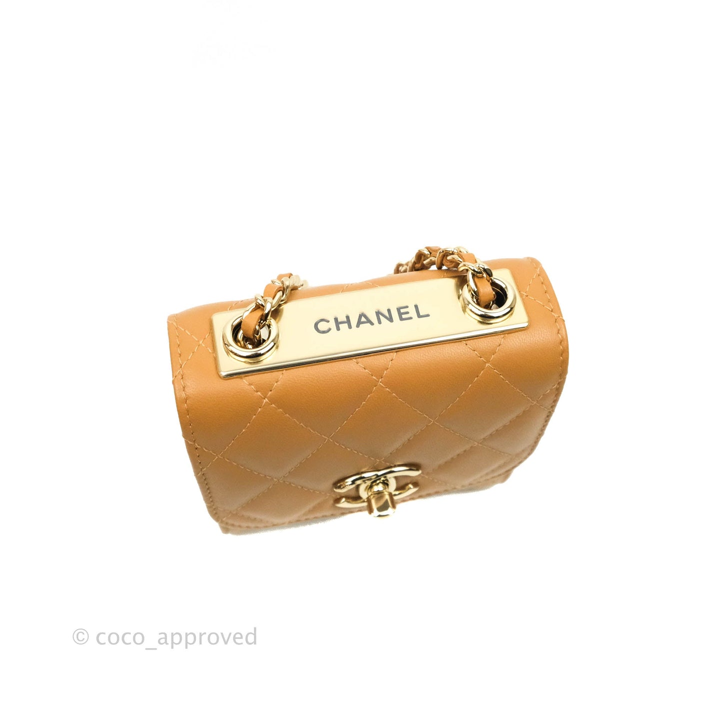 Chanel Mini Quilted Trendy CC Clutch With Chain Caramel Dark Beige Lambskin Gold Hardware