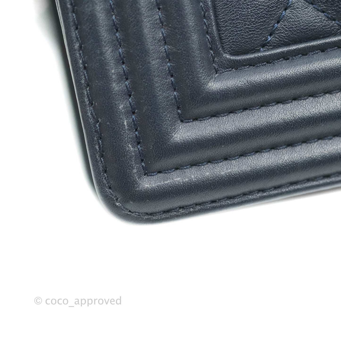 Chanel Small Quilted Boy Navy Calfskin Gun Metal