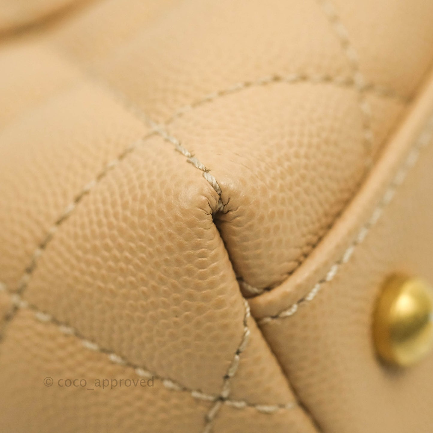 Chanel Small Coco Handle Quilted Beige Caviar Gold Hardware Lizard Embossed Handle