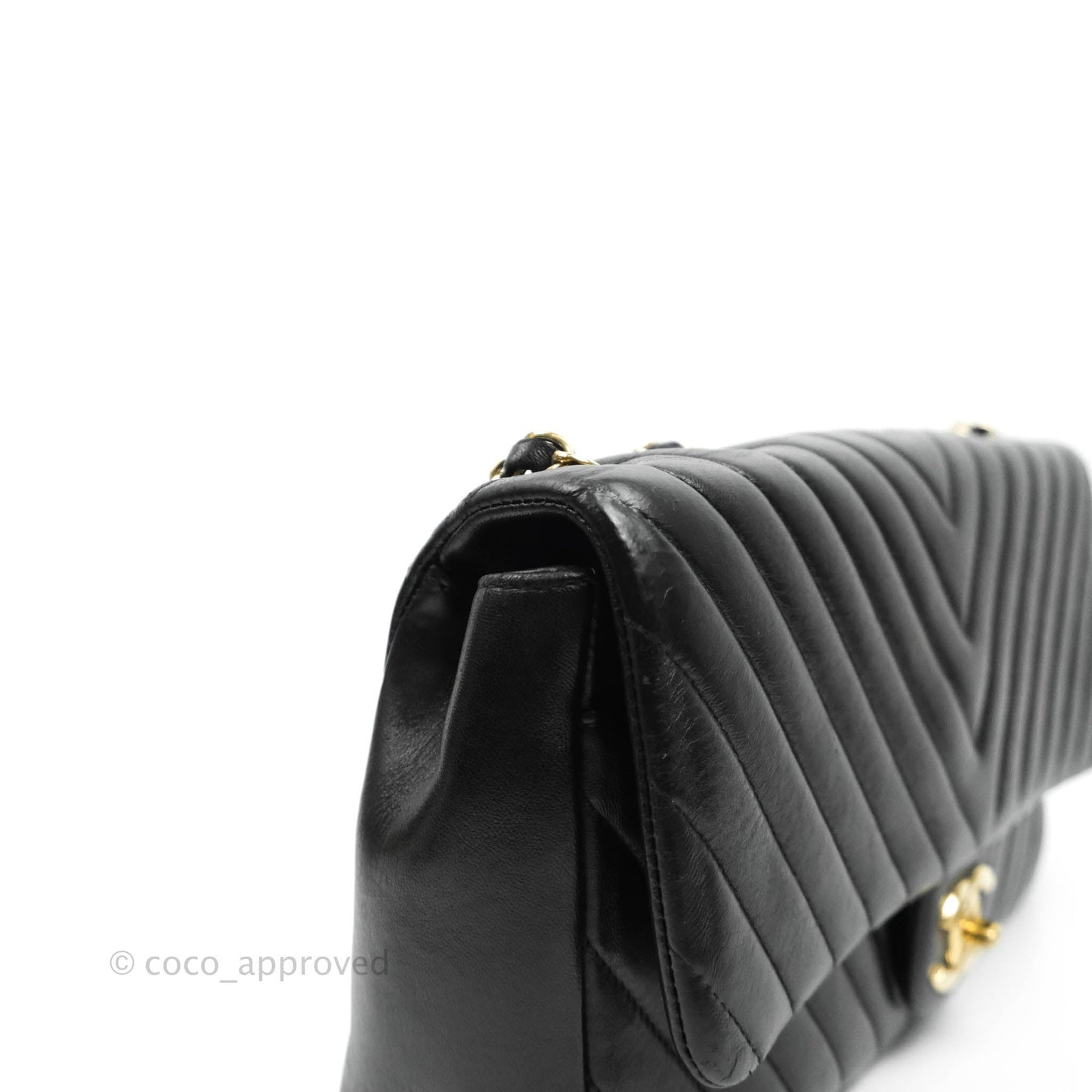 Chanel Large Chevron Single Flap Bag Black Calfskin Gold Hardware