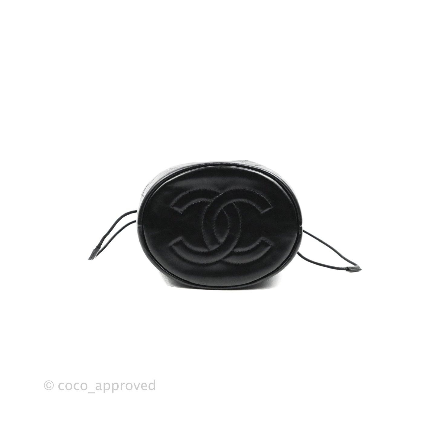 Chanel Quilted Drawstring Bucket Bag Black Calfskin Aged Gold Hardware