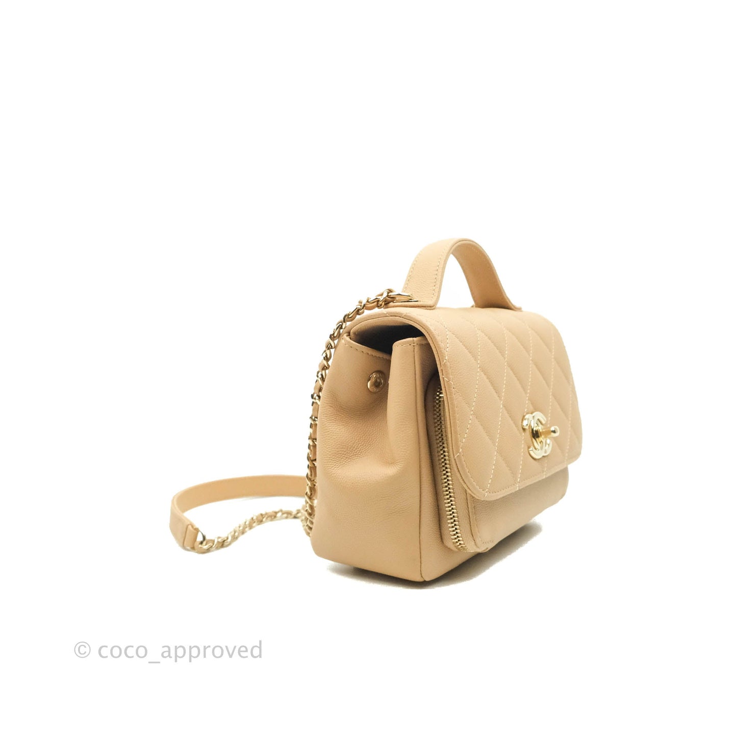 Chanel Quilted Small Business Affinity Flap Dark Beige Caviar Light Gold Hardware