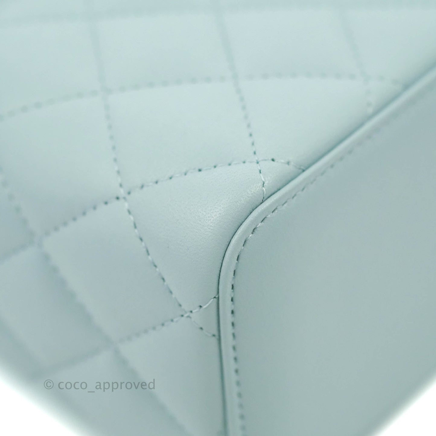 Chanel Vanity Rectangular Top Handle Light Blue Lambskin Gold Hardware