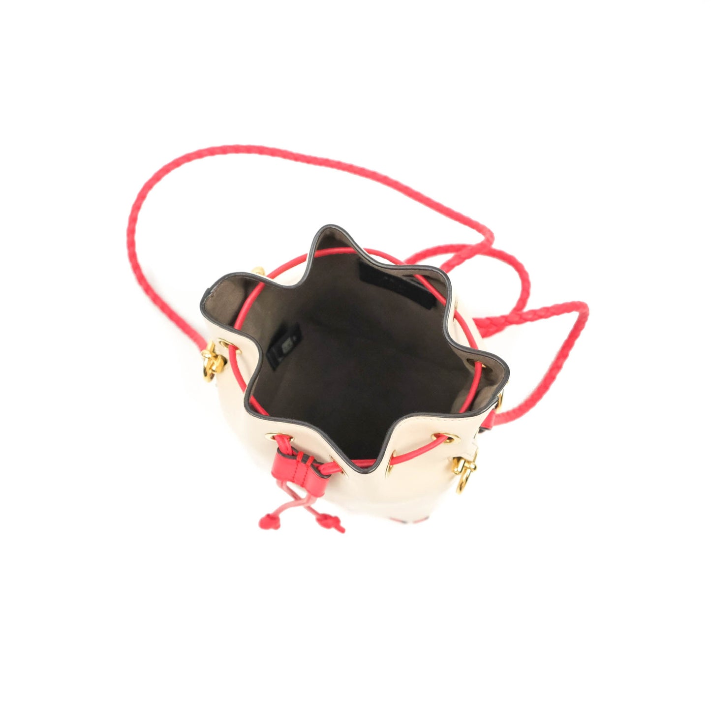 Fendi Calfskin Whipstitch F is Fendi Mini Mon Tresor Bucket Bag Camelia Fiamma