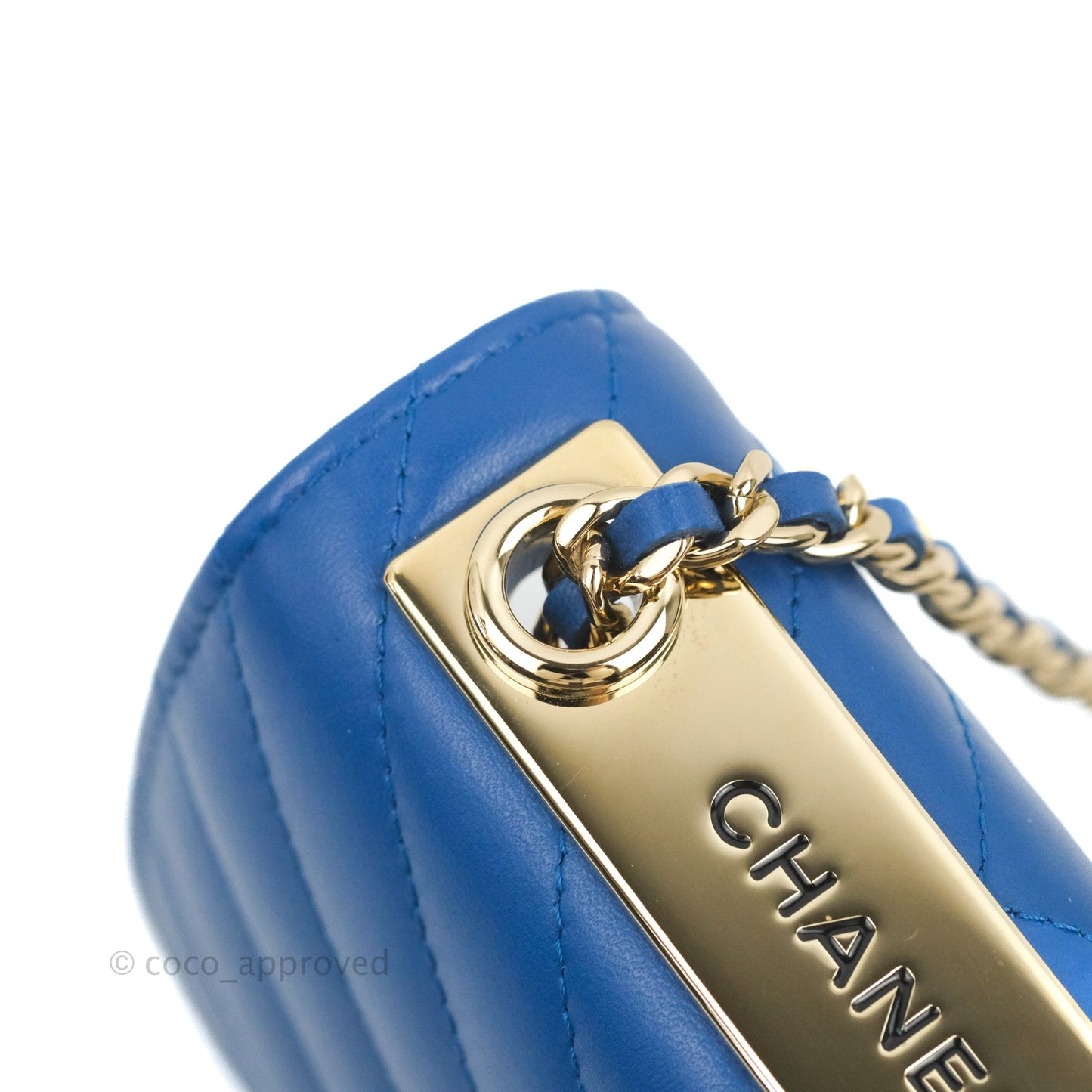 Chanel Mini Chevron Trendy CC Clutch With Chain Blue Lambskin Gold Hardware