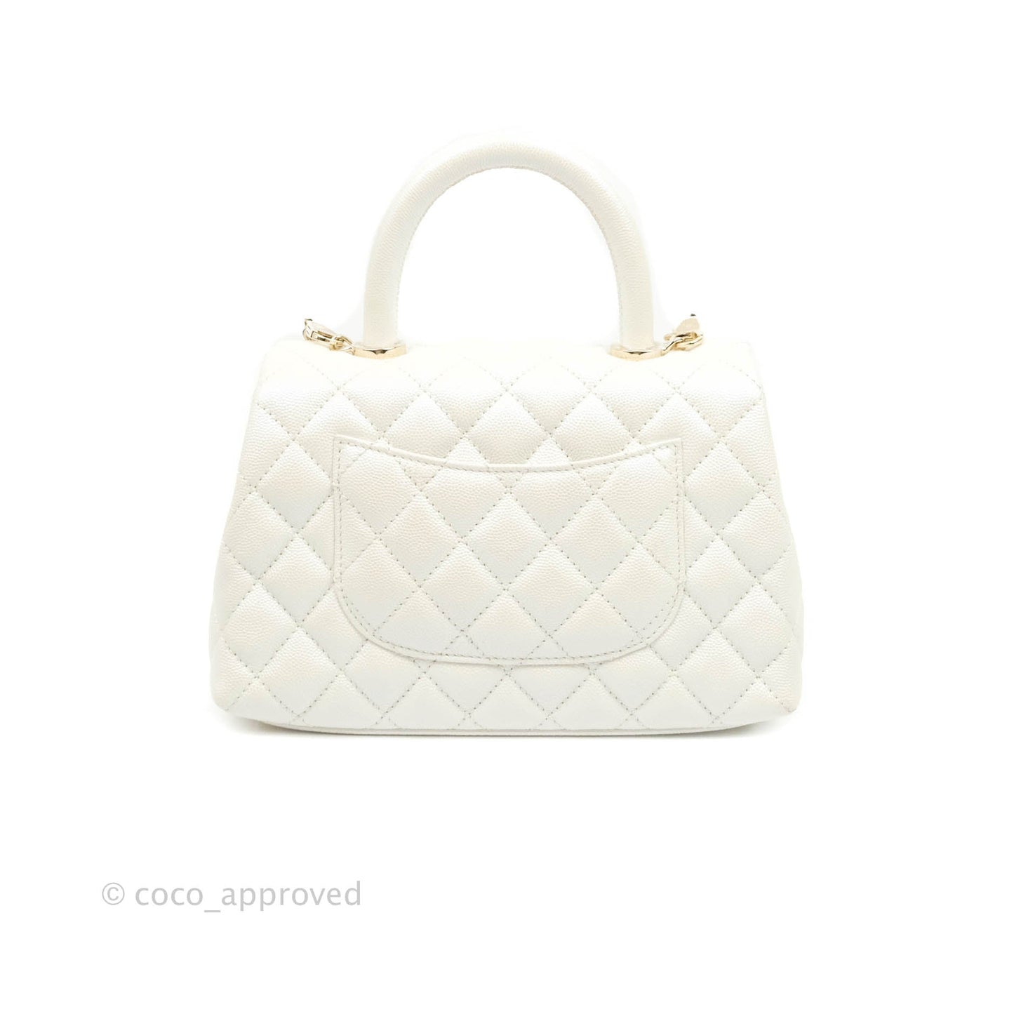 Chanel Small Quilted Coco Handle Iridescent White Caviar Gold Hardware