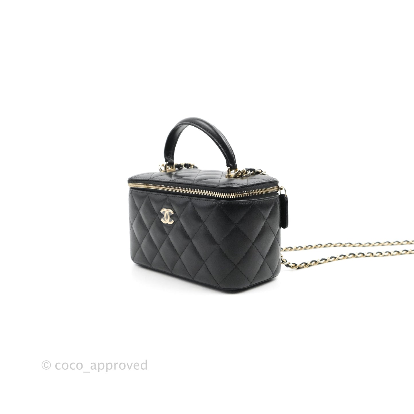 Chanel Vanity Rectangular Top Handle Black Lambskin Gold Hardware