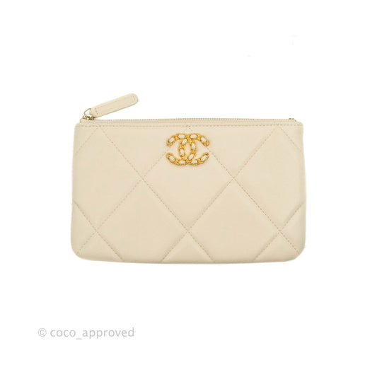 Chanel 19 Small Pouch Beige Lambskin Gold Hardware