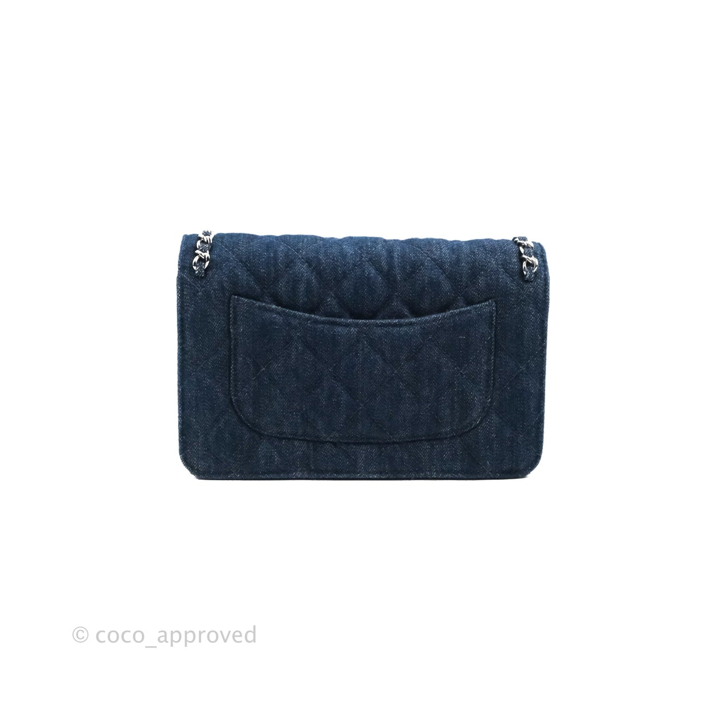 Chanel Quilted Chain Around Wallet on Chain WOC Dark Blue Denim Silver Hardware