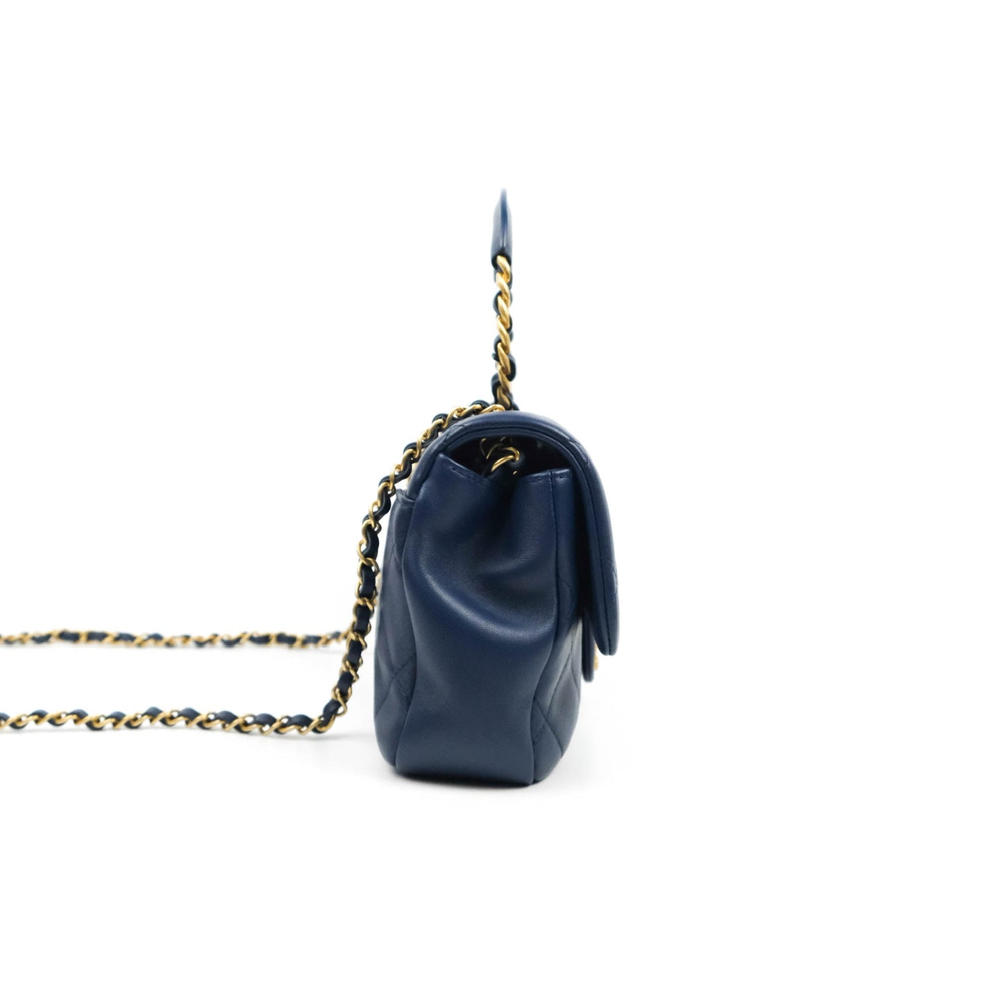 Chanel Circular Handle Flap Bag Navy Lambskin Aged Gold Hardware