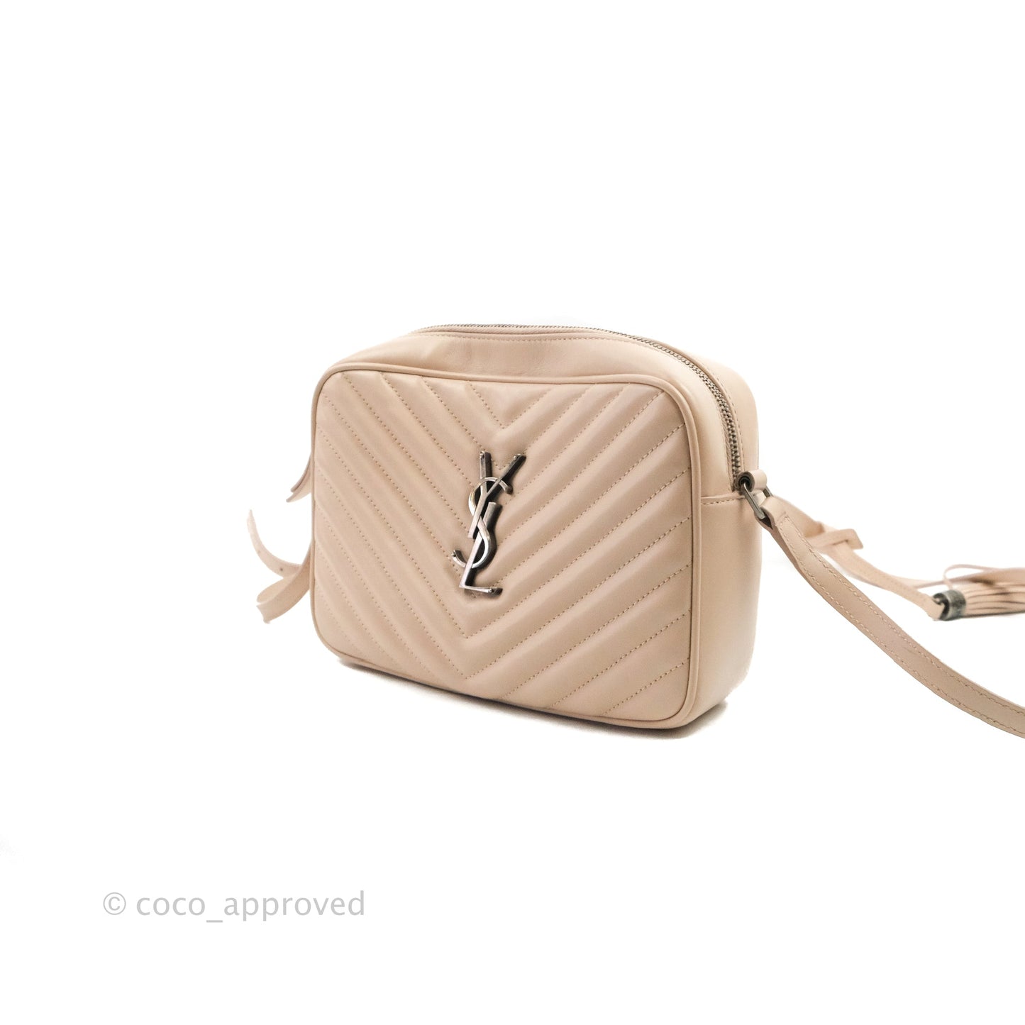 Saint Laurent Lou Quilted Camera Bag Pale Pink Calfskin Ruthenium Hardware
