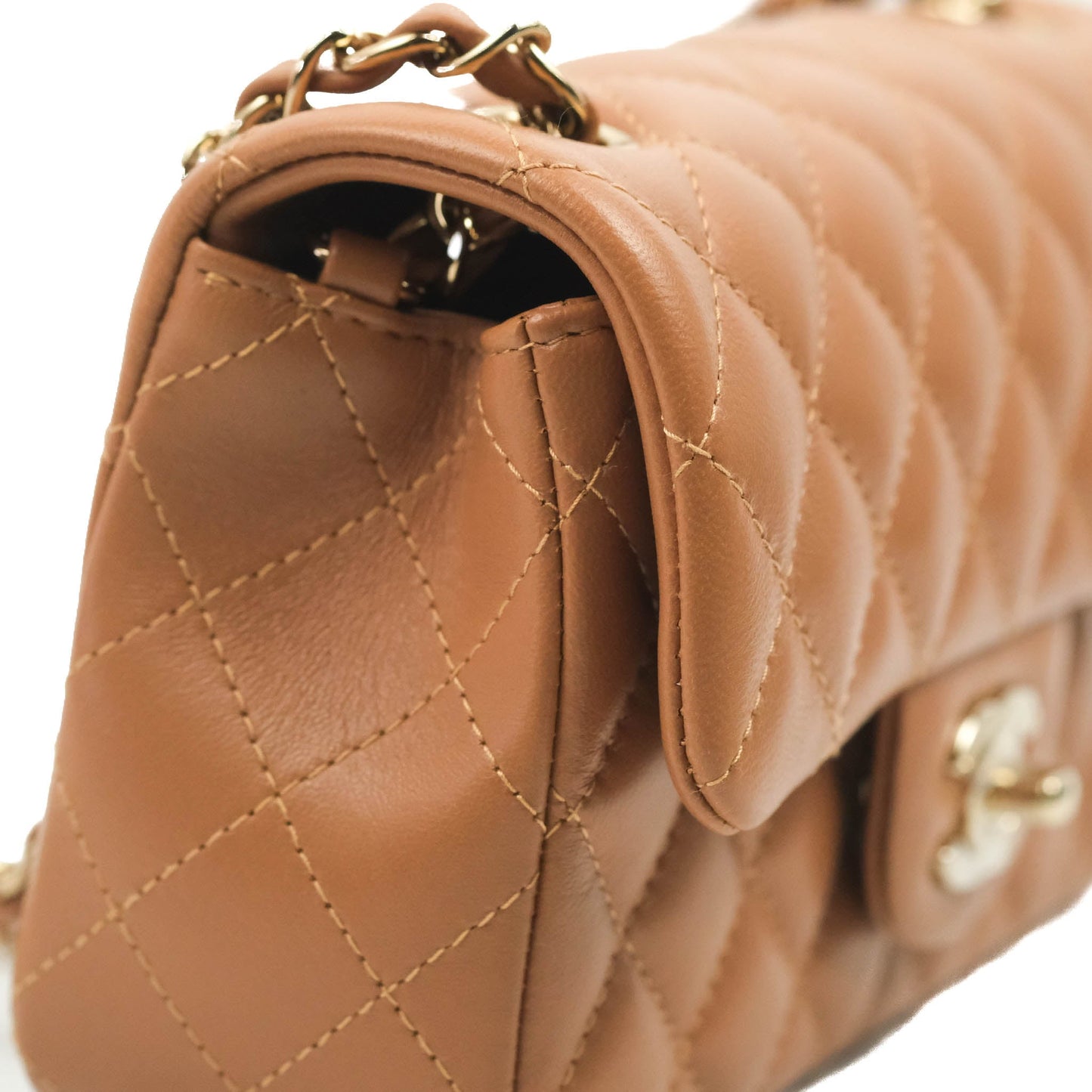 Chanel Quilted Mini Rectangular Flap Caramel Lambskin Gold Hardware 22S